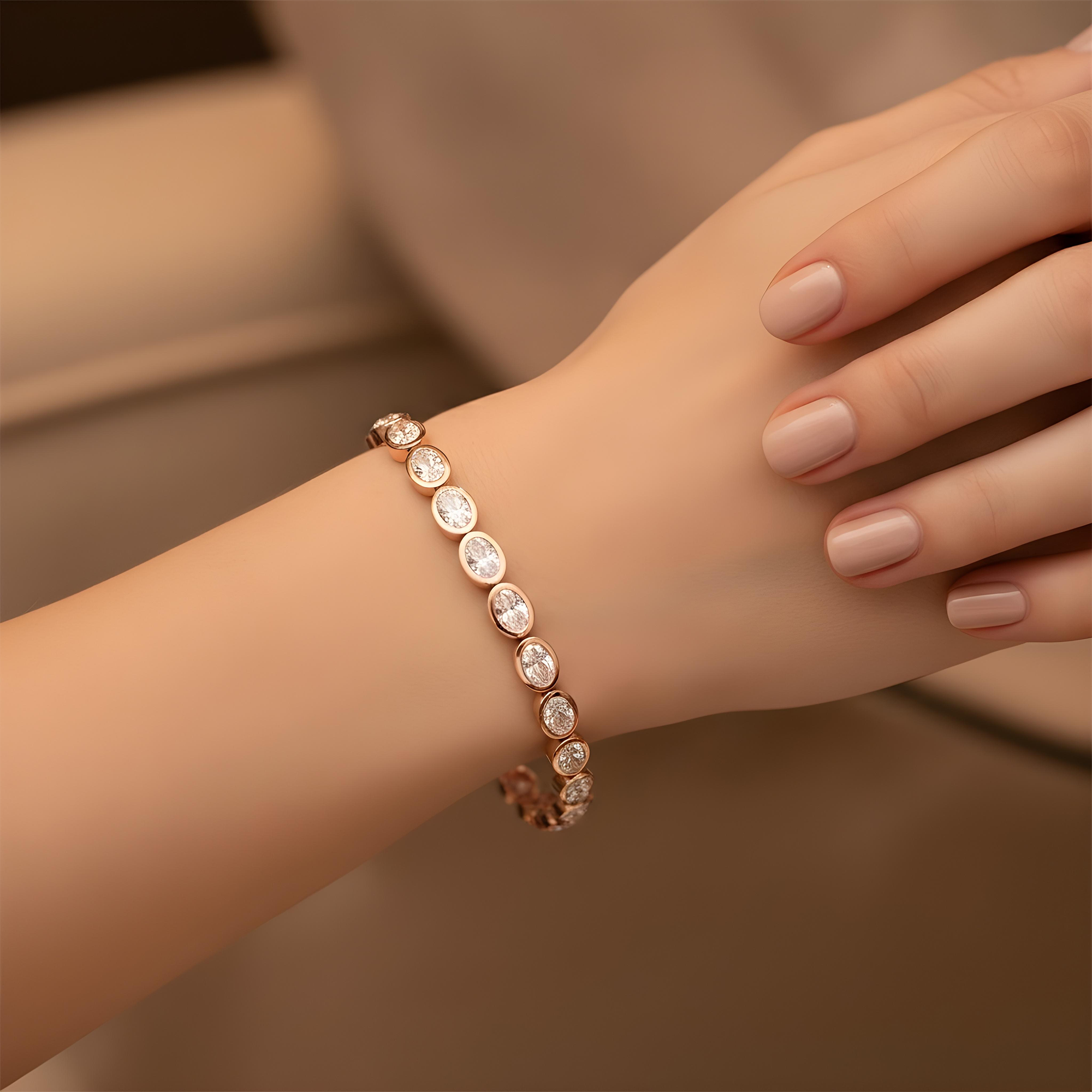 14K Yellow Gold Bezel Set Oval Cut Diamond Tennis bracelet 11.40ct