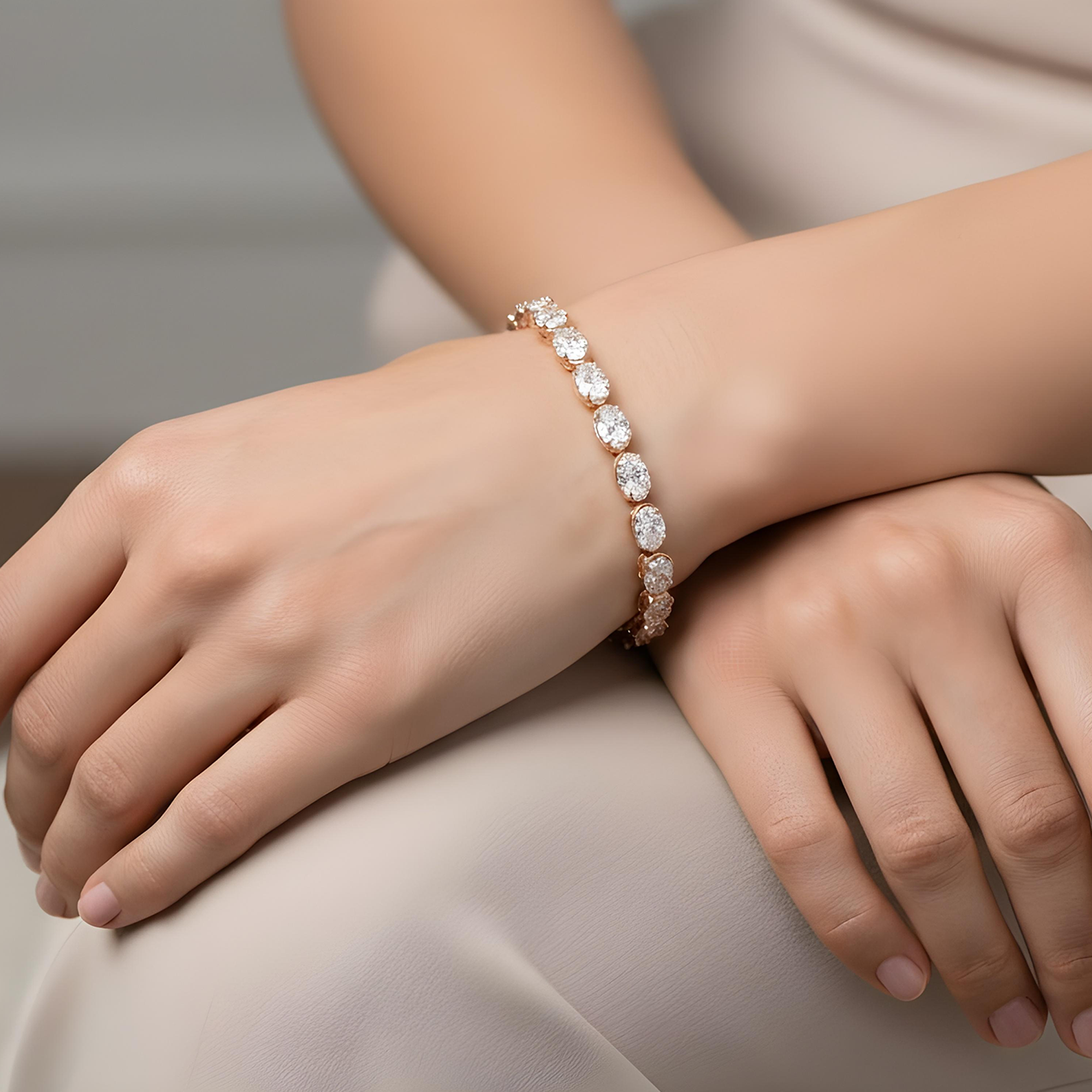 14K White Gold Oval Cut Diamond Tennis Bracelet 8.54ct