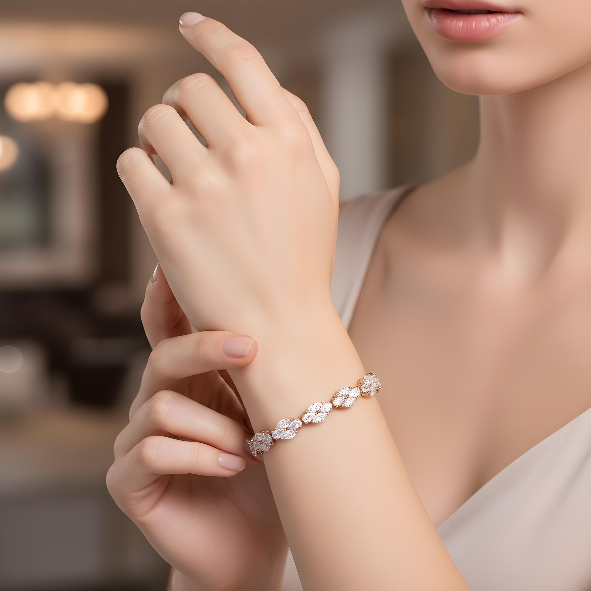 14K White Gold Marquise & Pear Cut Diamond Bracelet 15.13ct