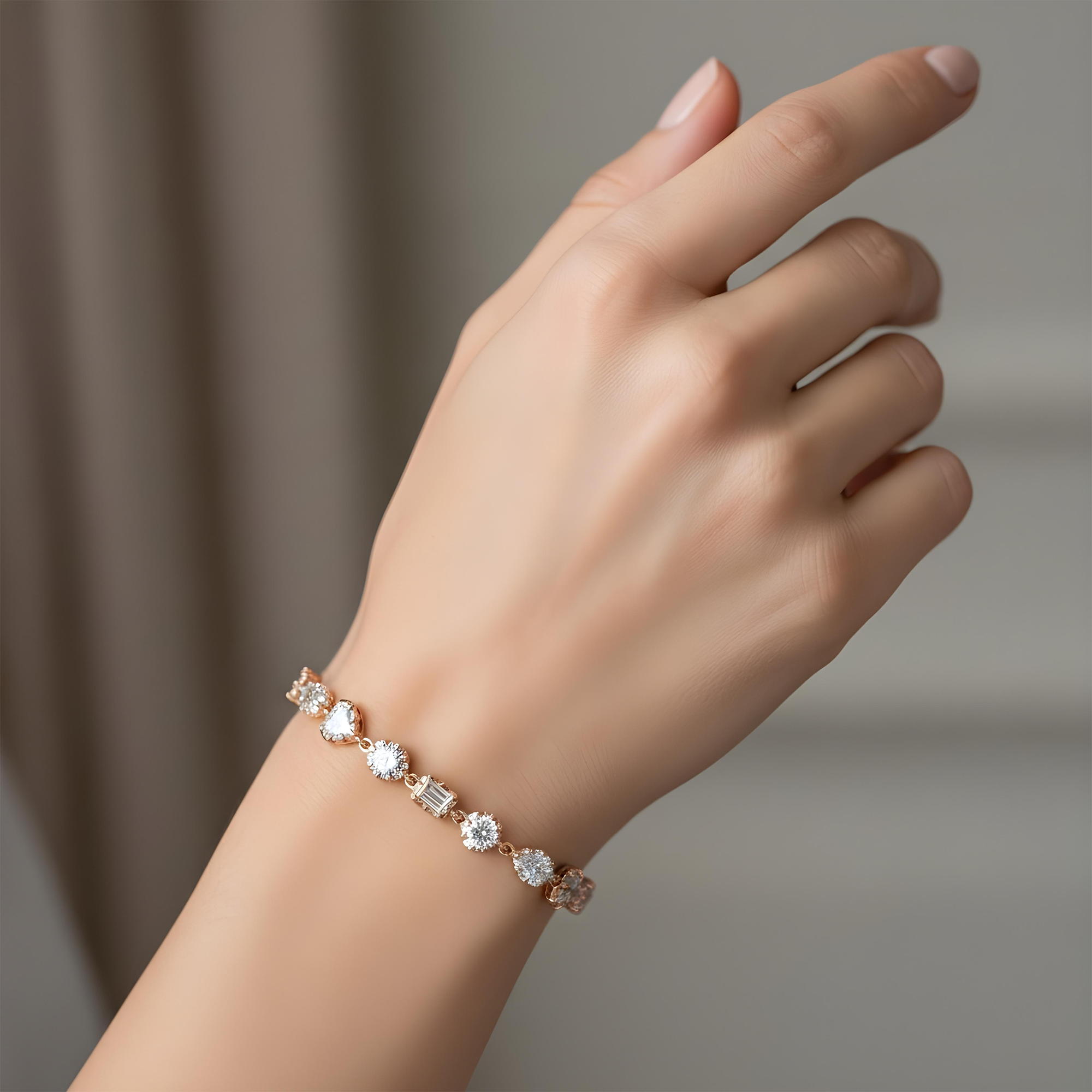 14K Two Tone Multi Cut Diamond Adjustable Satellite Bracelet 4.22ct