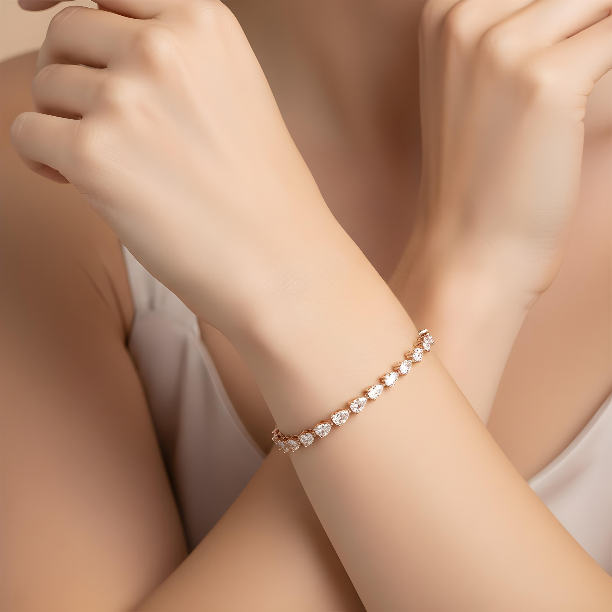 14K White Gold Pear Cut Diamond Tennis Bracelet 6.20ct