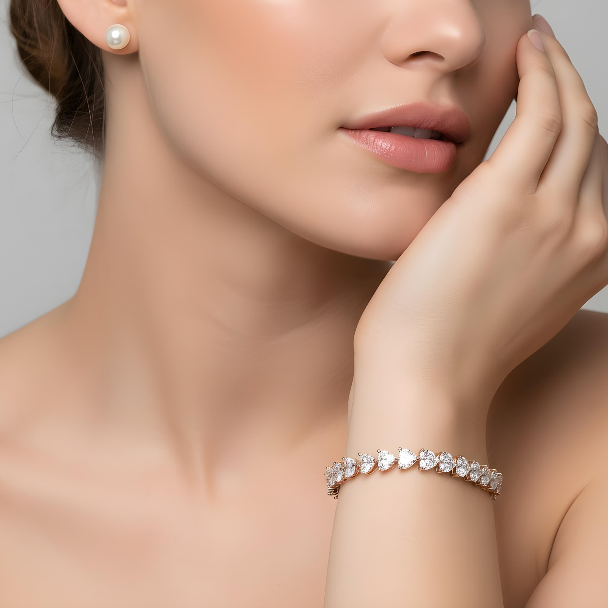 14K White Gold Heart Cut Diamond Tennis Bracelet 11.41ct