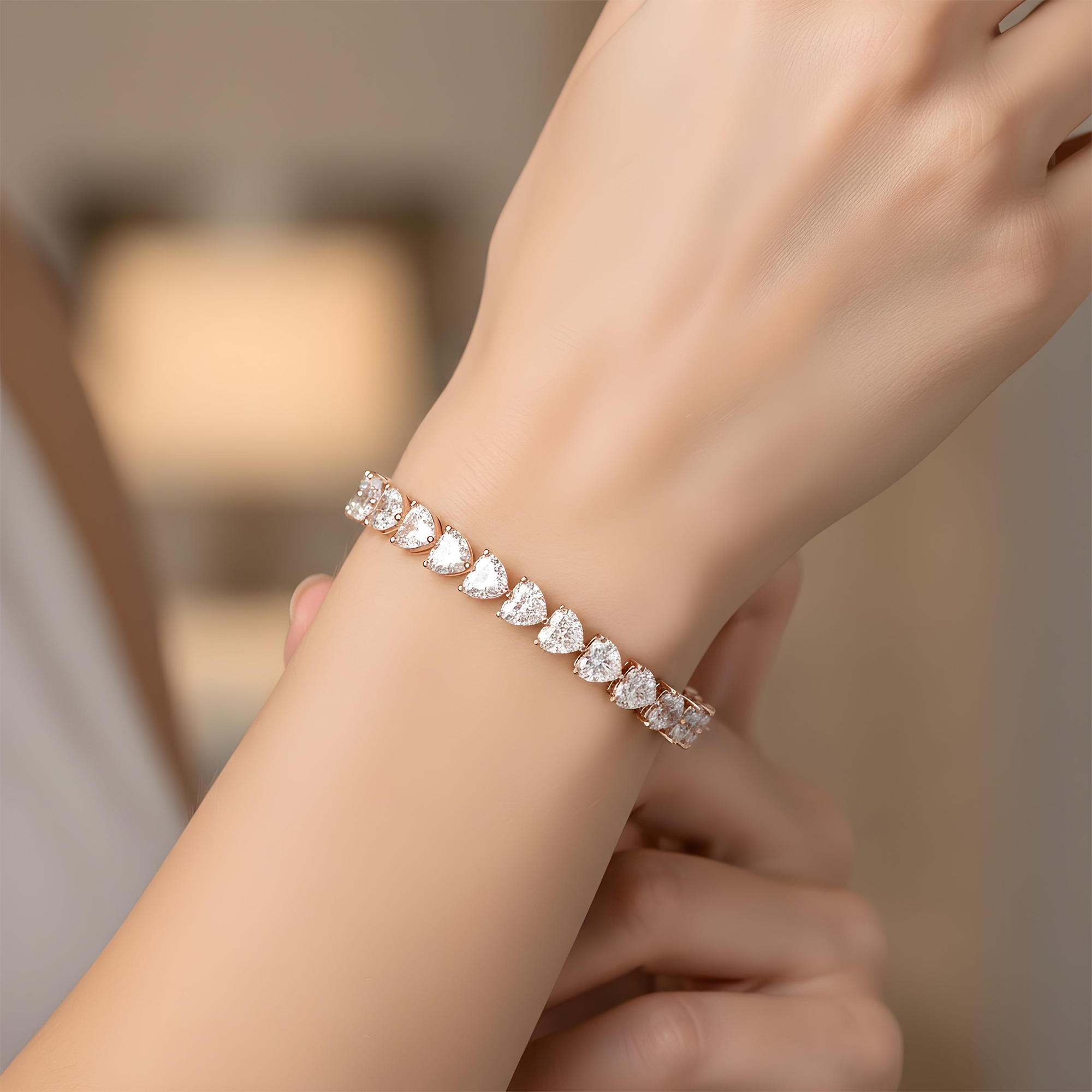 14K Yellow Gold Heart Cut Diamond Tennis Bracelet 17.13ct