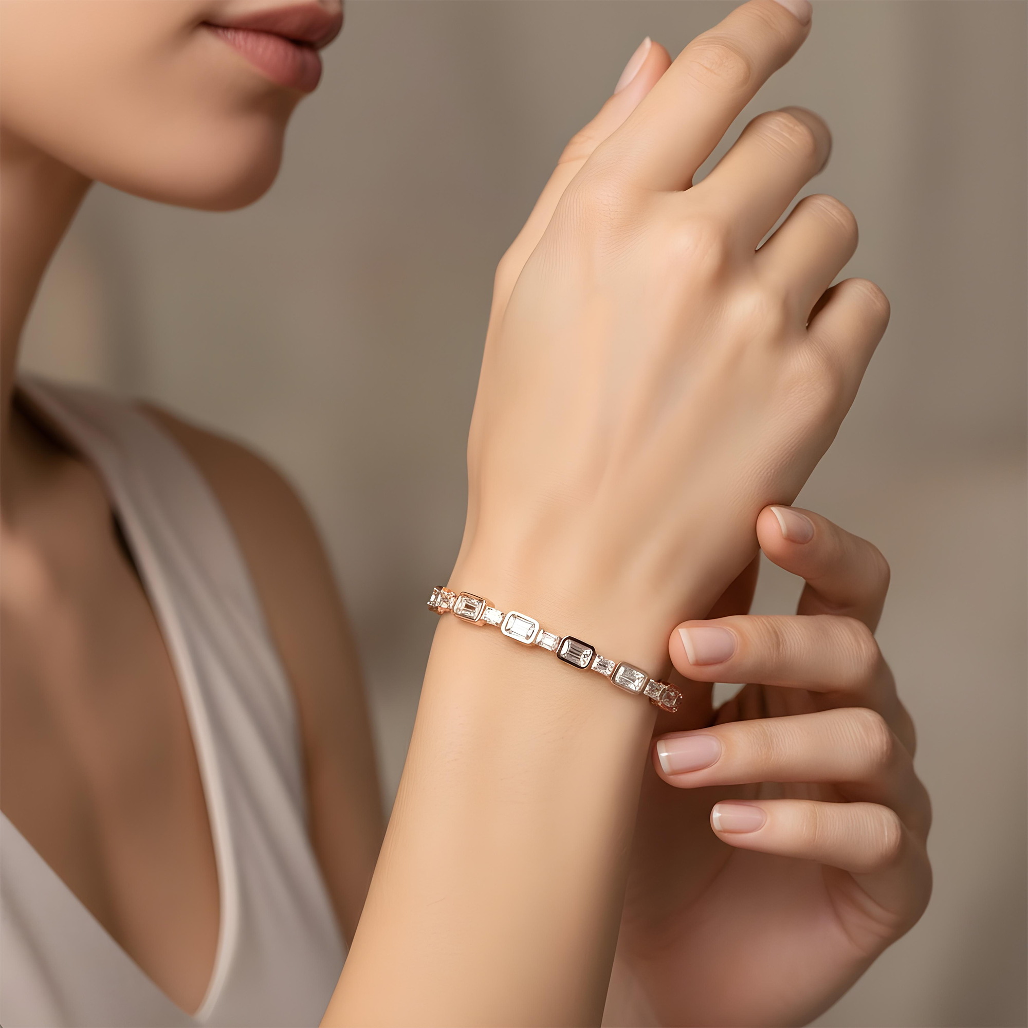 14K White Gold Emerald Cut Diamond Bracelet 11.92ct