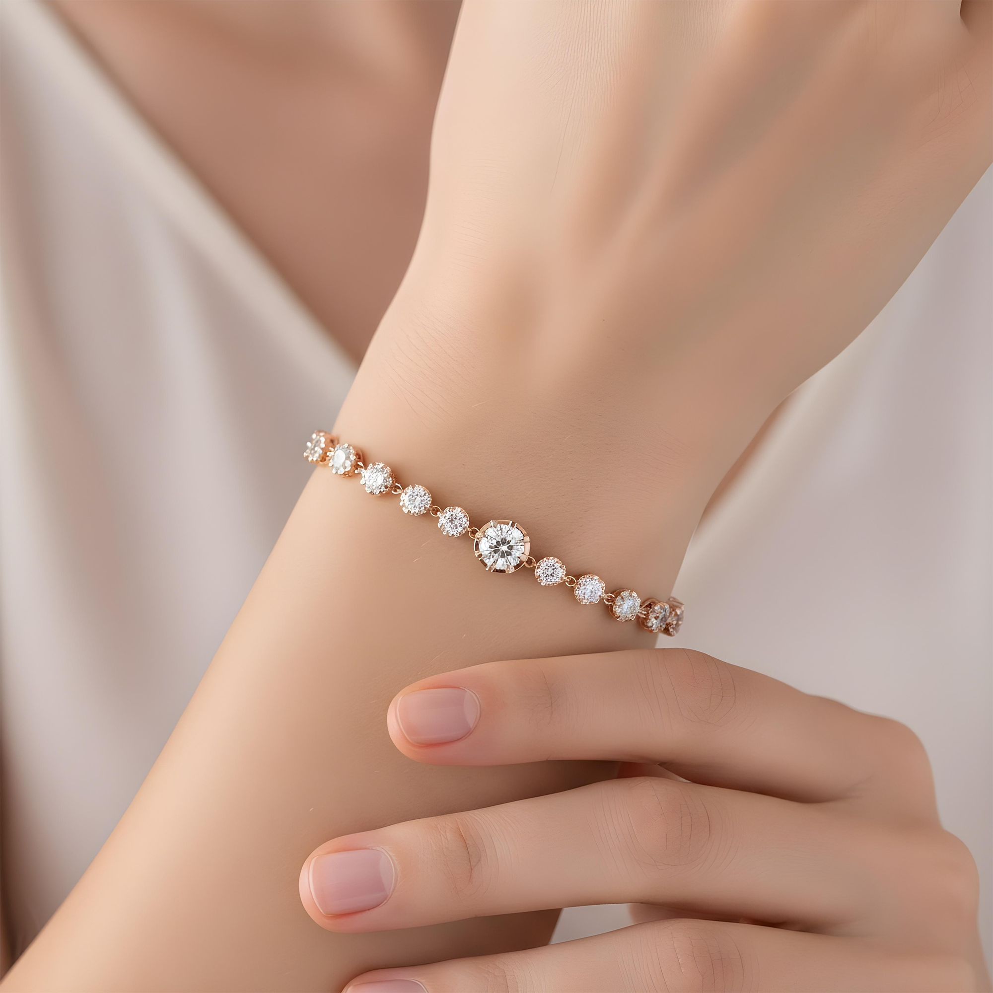 14K Two Tone Round Diamond Satellite Bracelet 5.28ct
