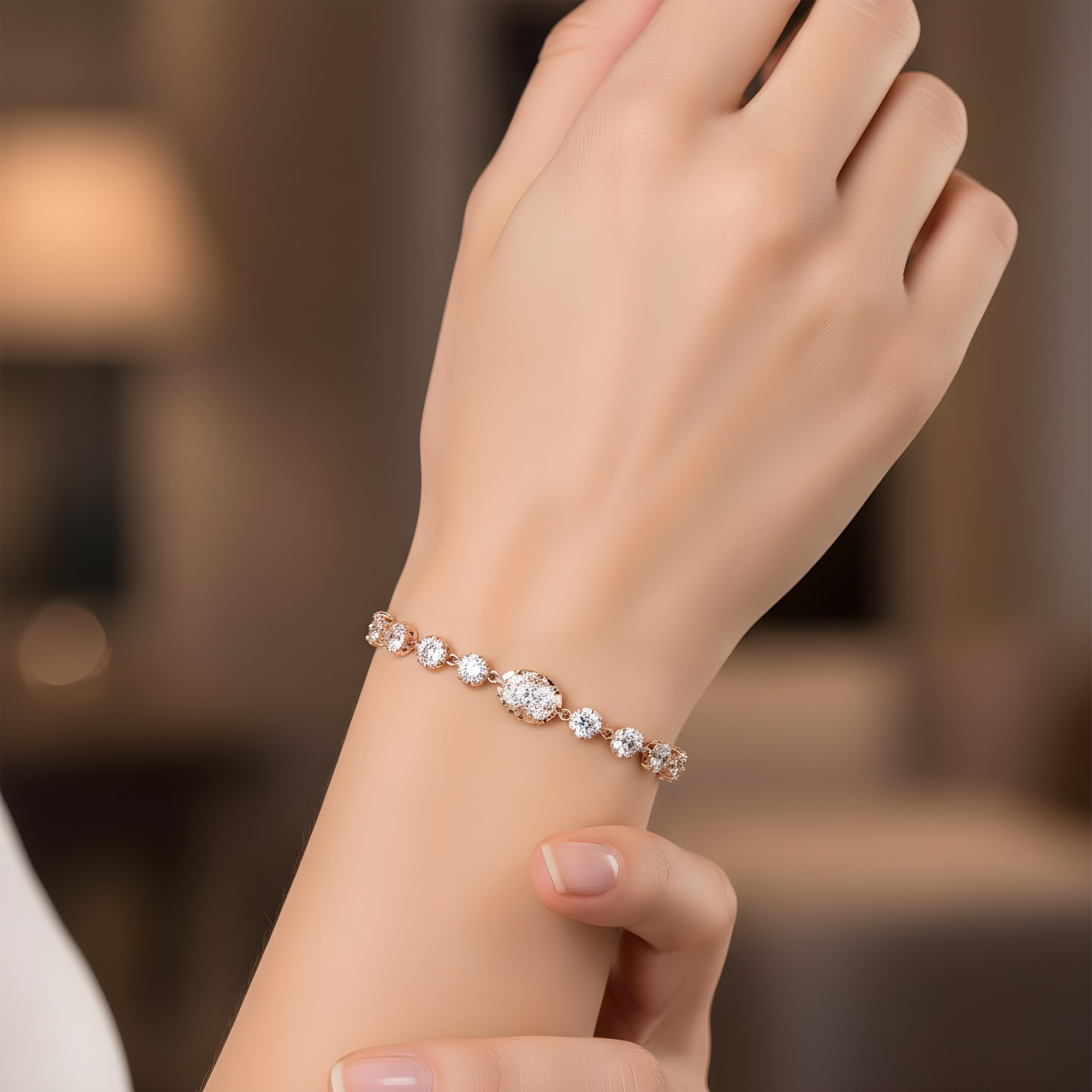 14K Two Tone Oval & Round Cut Diamond Satellite Bracelet 5.52ct