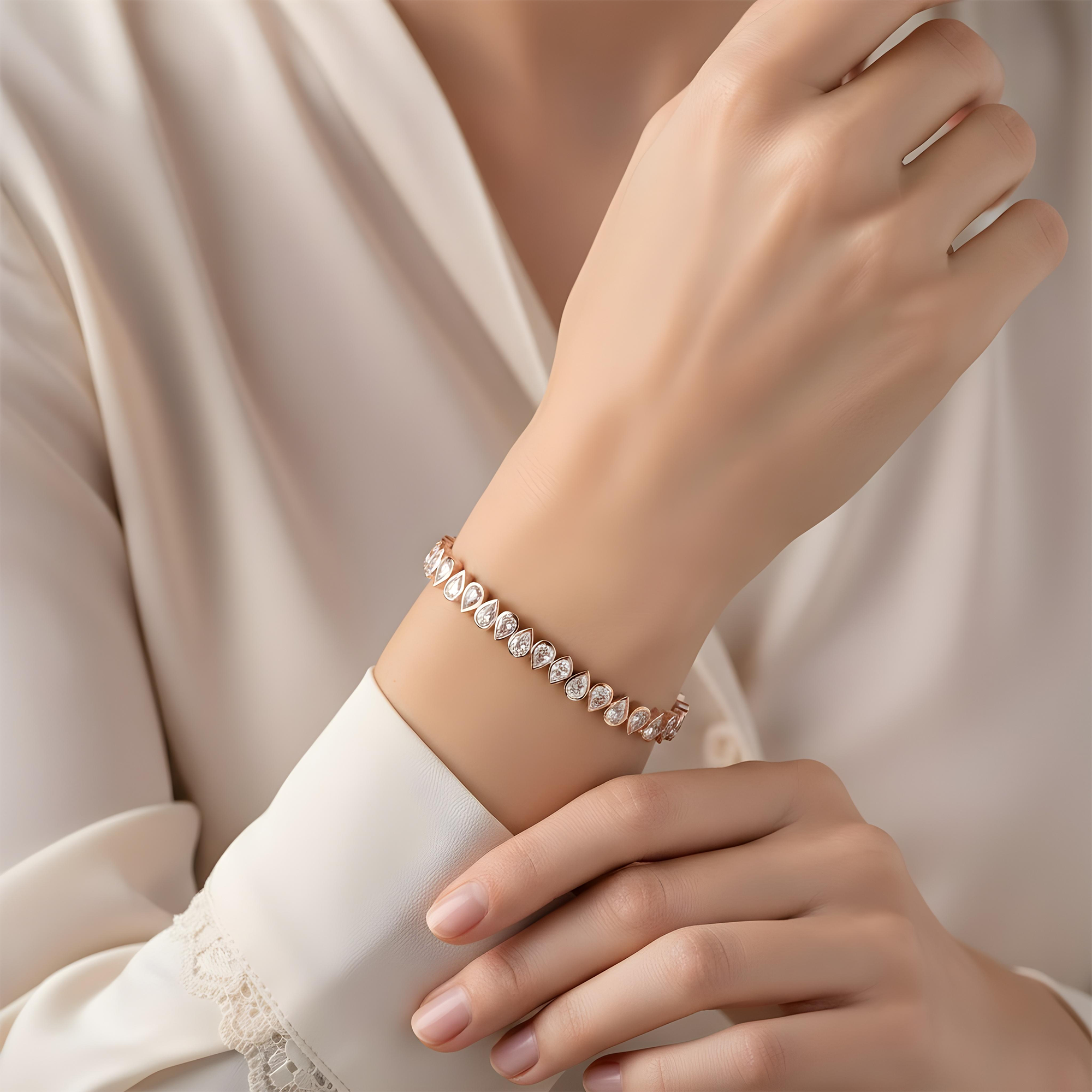 14K Yellow Gold Pear Cut Diamond Tennis Bracelet 9.29ct