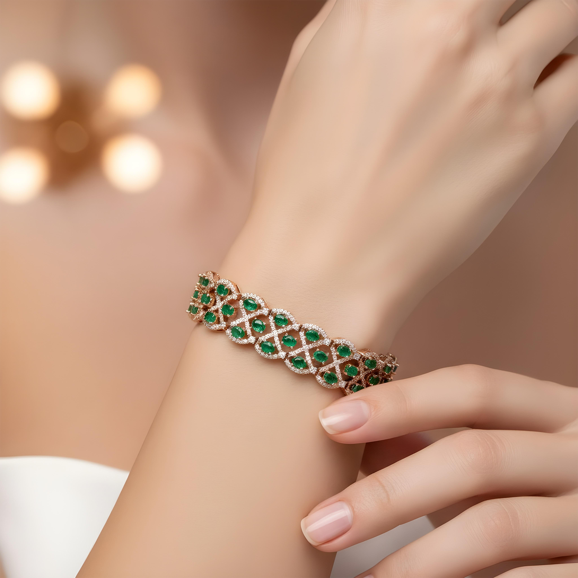 14K White Gold Enchanted Garden Emerald & Diamond Bracelet