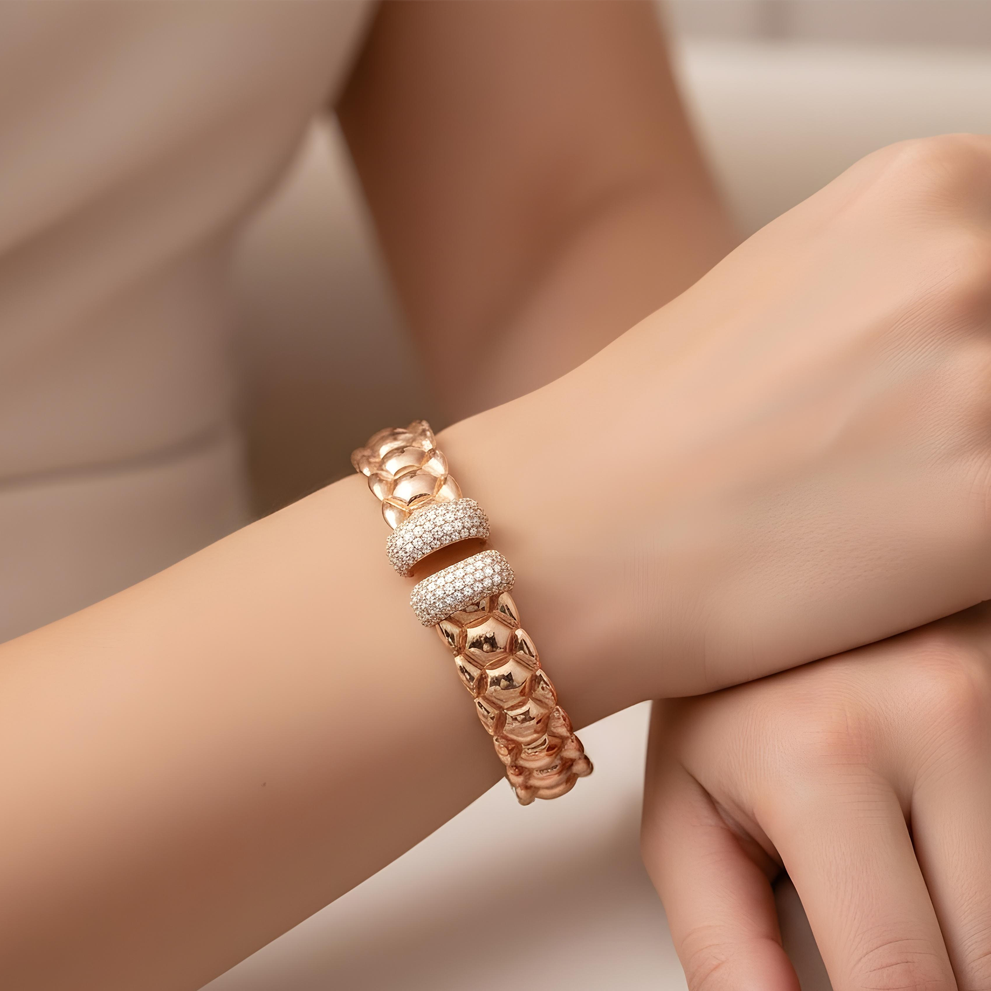 14K Two Tone Round Diamond Bangle Bracelet 1.04ct