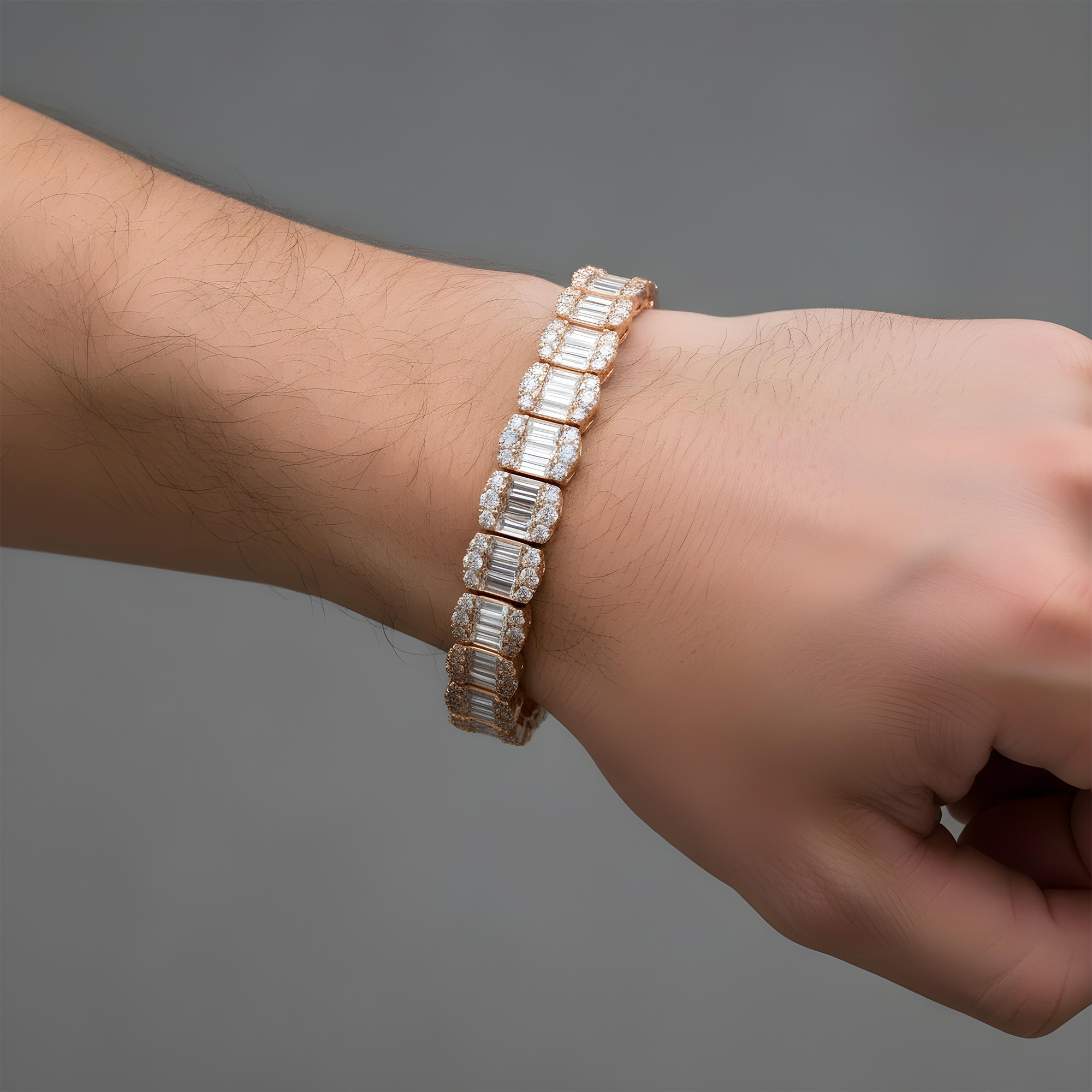 14K White Gold Baguette & Round Diamond Bracelet 13.0ct