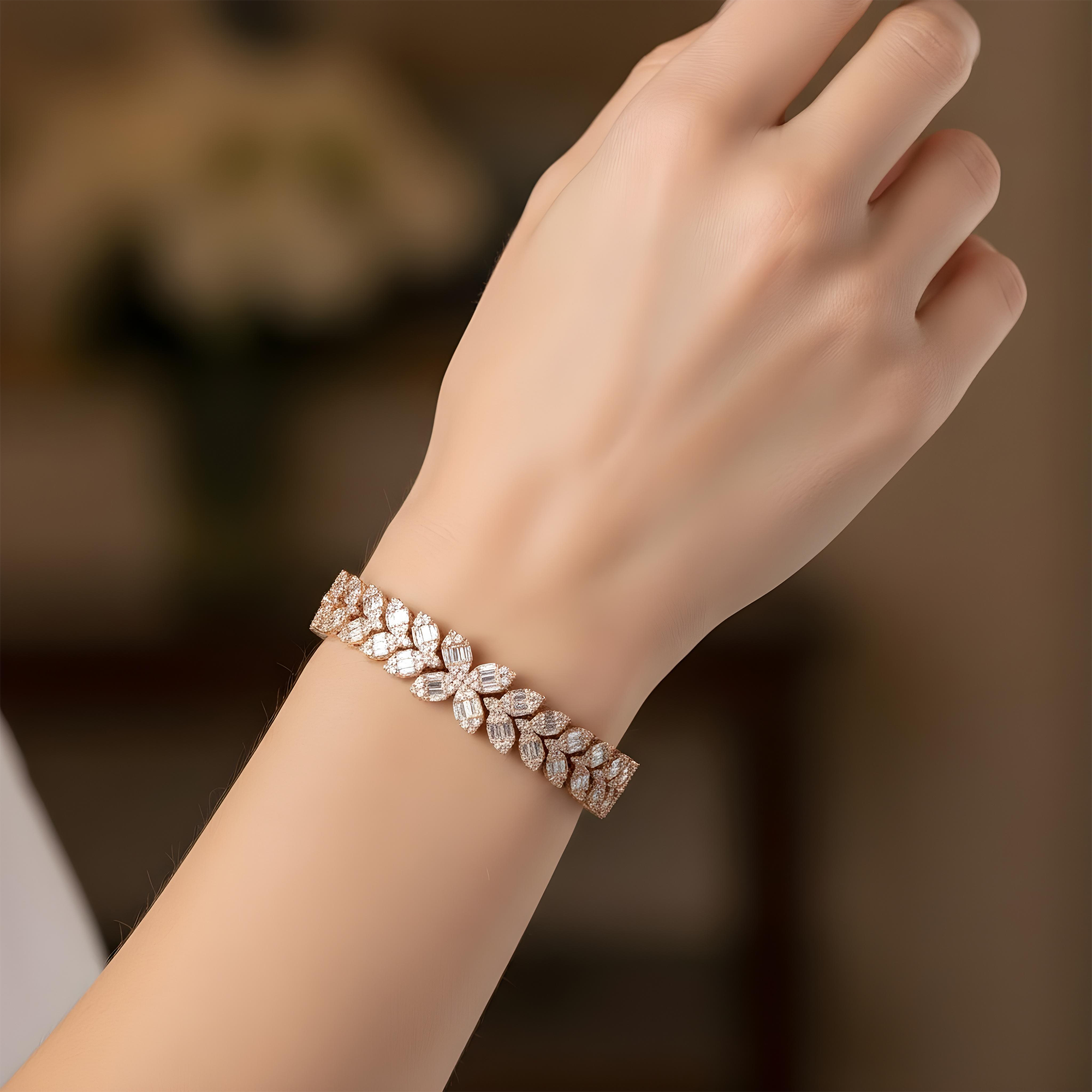 14K White Gold Petal Vine Diamond Bracelet 10.10ct