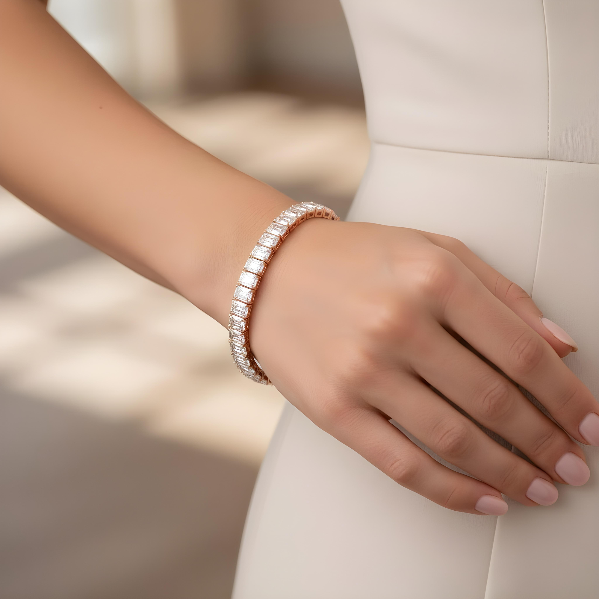 14K White Gold Emerald Cut Diamond Tennis Bracelet 23.54ct