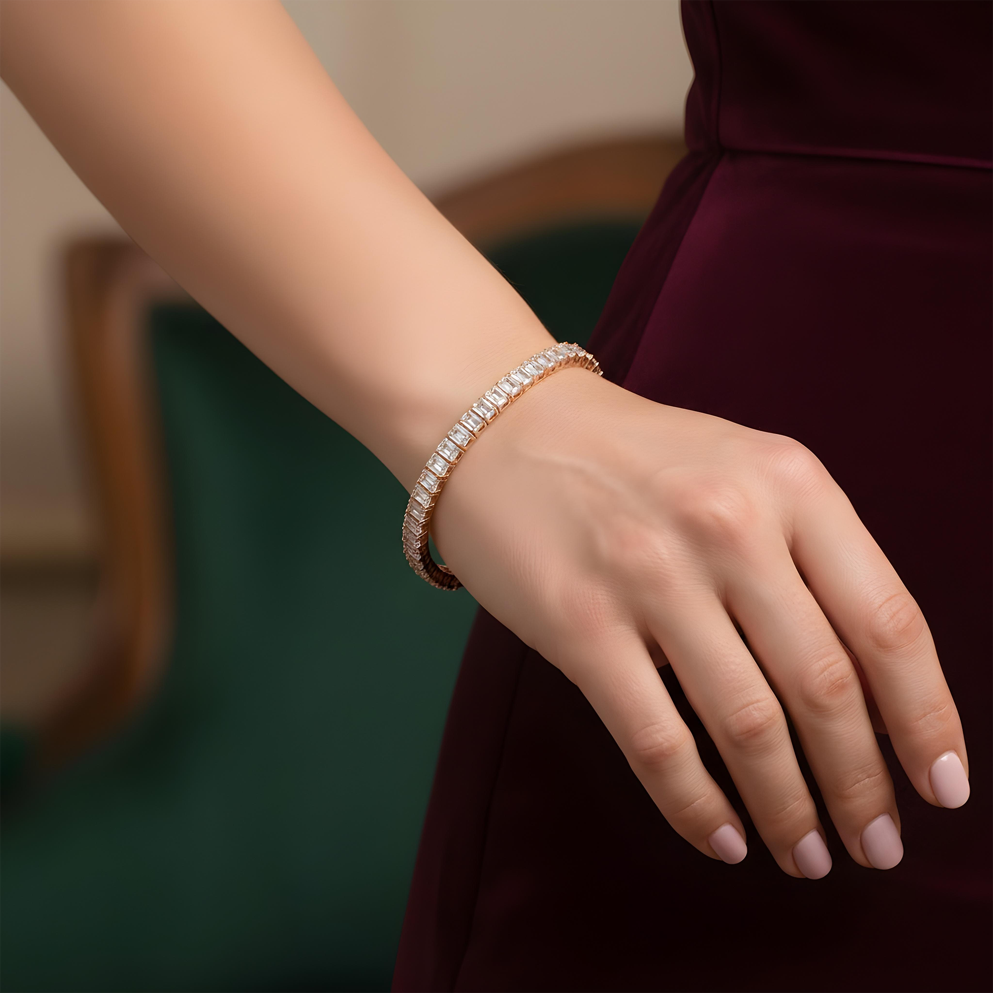 14K White Gold Emerald Cut Diamond Tennis Bracelet 11.83ct