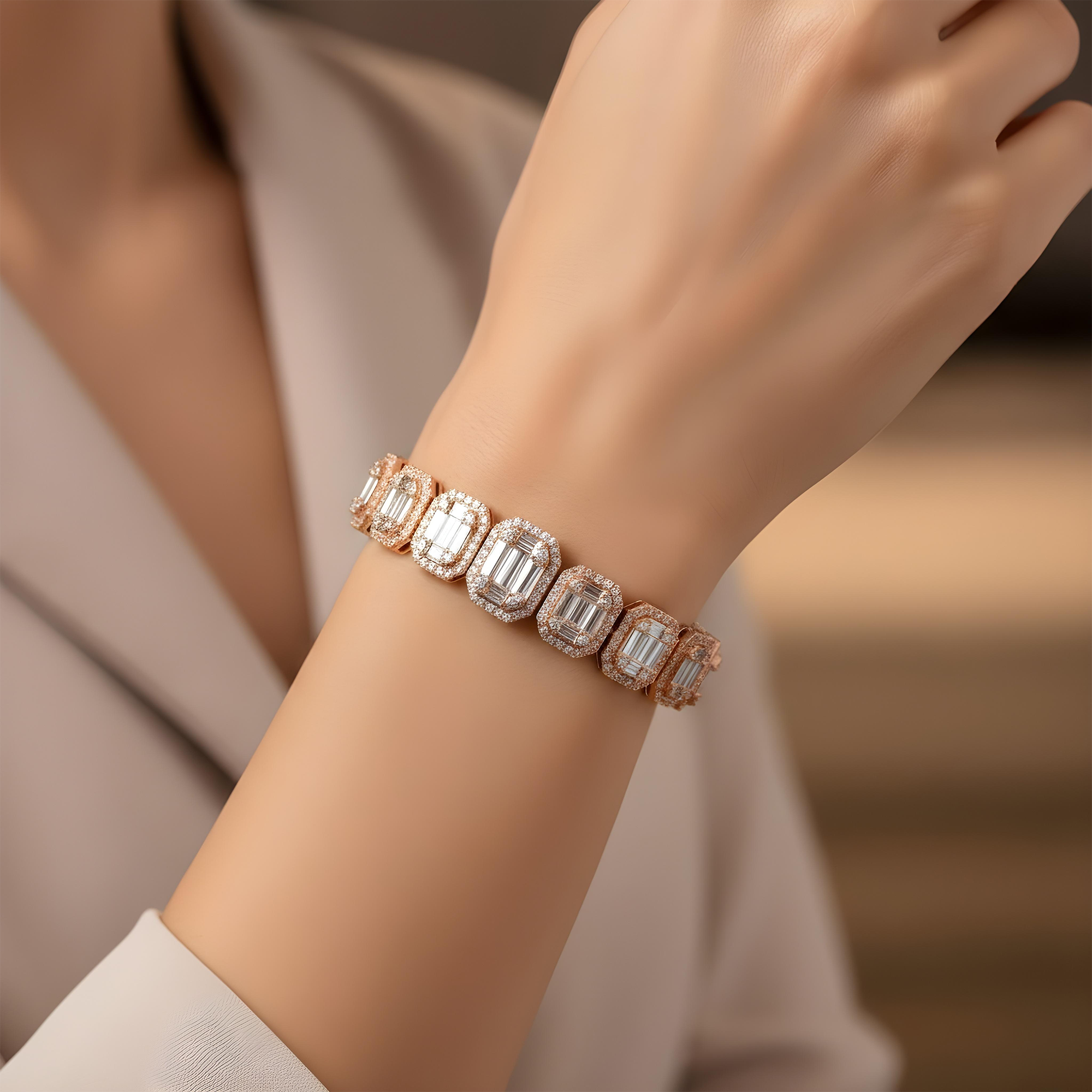 14K White Gold Graduated Baguette Diamond Bracelet 9.76ct