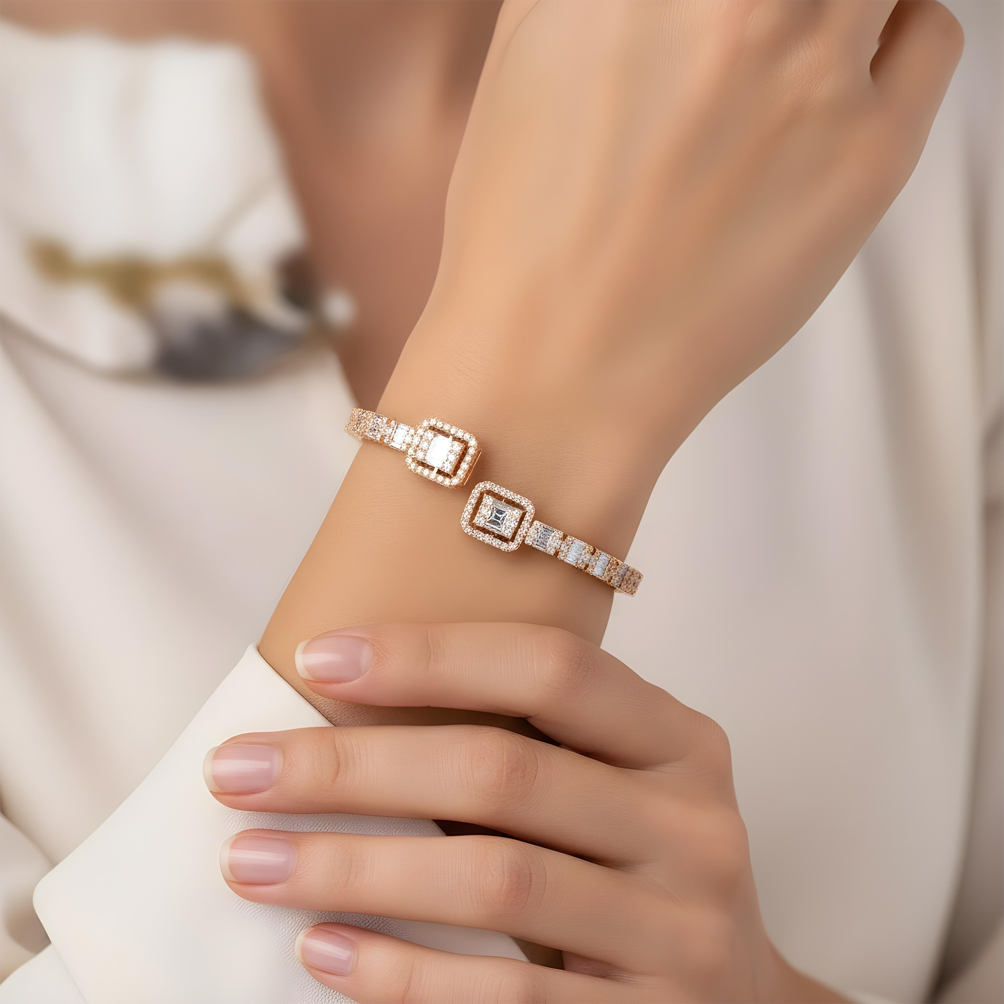 14K White Gold Baguette & Round Diamond Bangle Bracelet 6.40ct