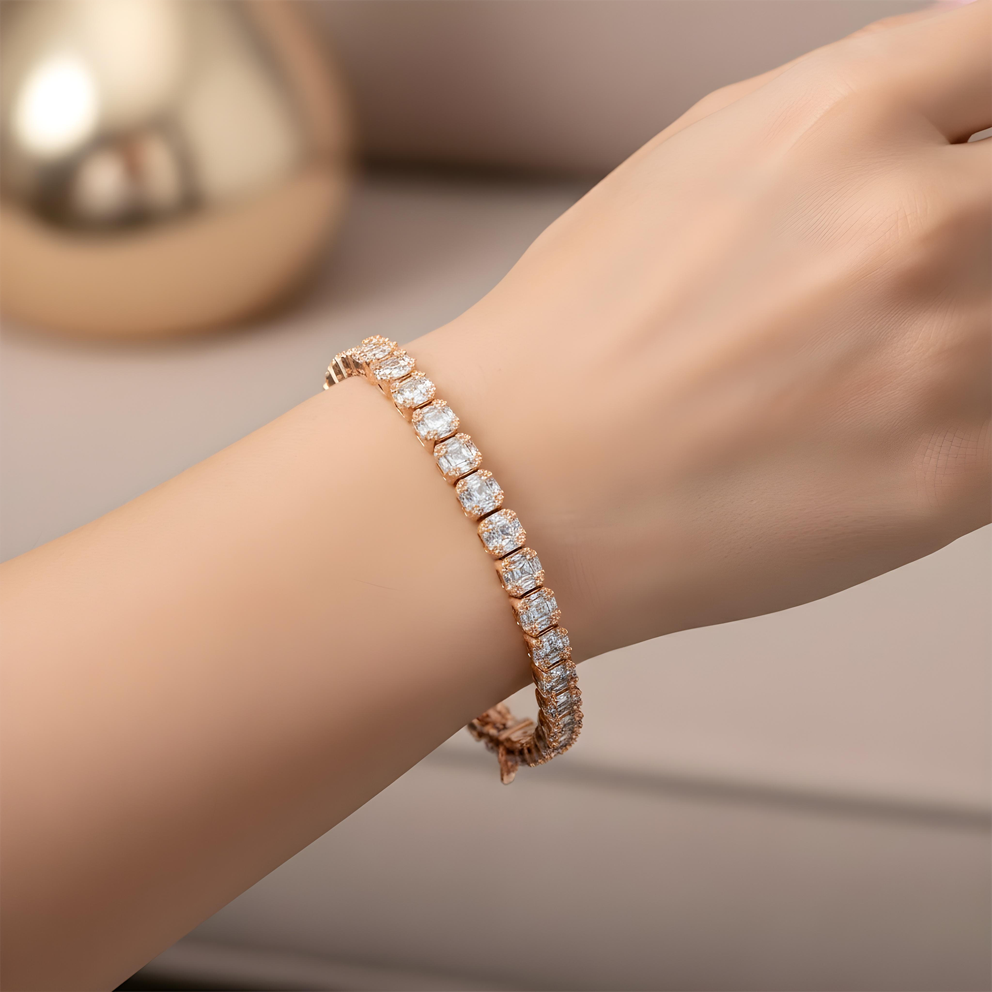 14K White Gold Baguette & Round Diamond Tennis Bracelet 4.36ct