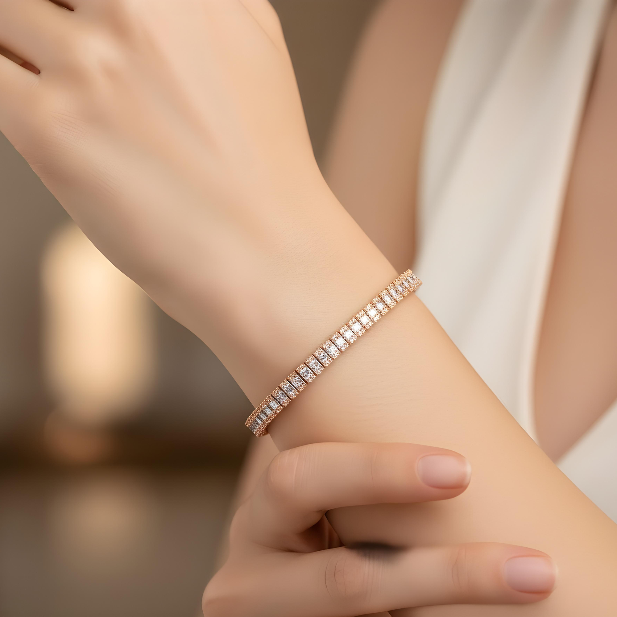 14K White Gold Asscher & Round Diamond Tennis Bracelet 5.17ct