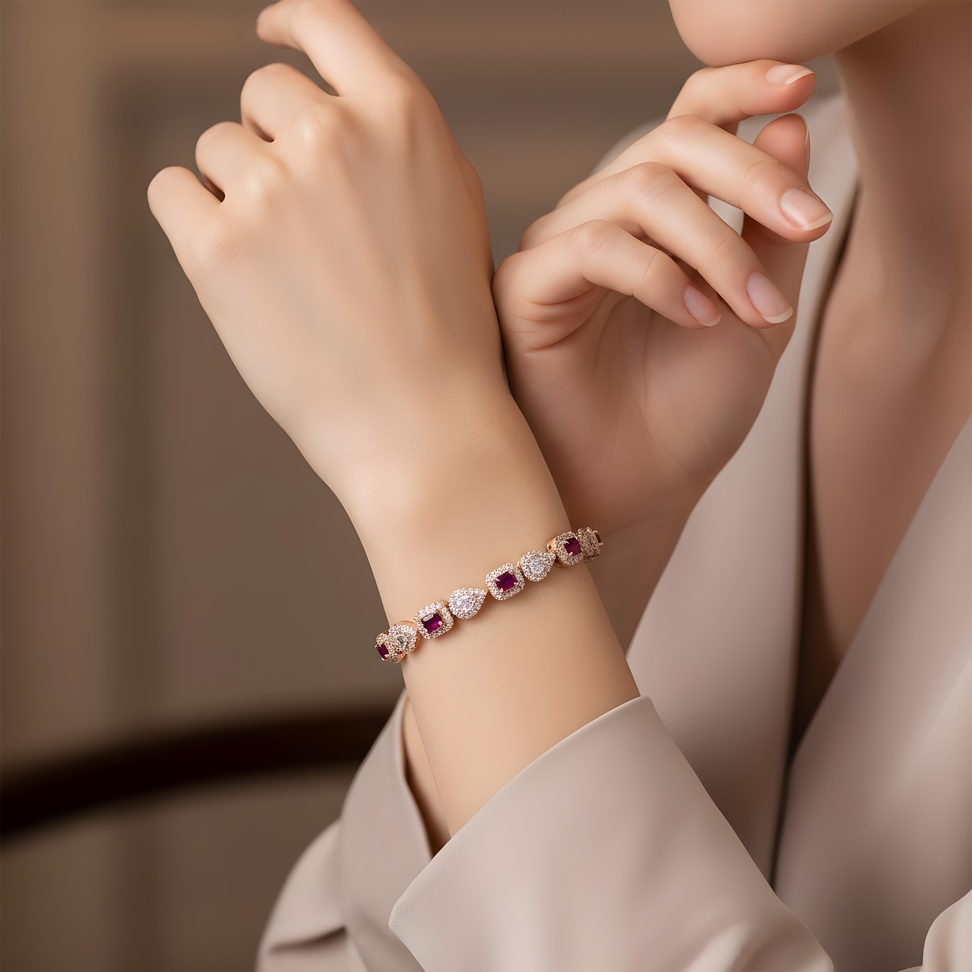 14K White Gold Emerald Cut Ruby & Diamond Bracelet 5.37ctw