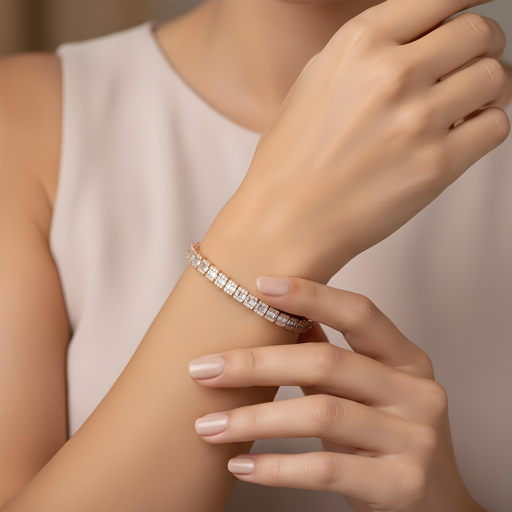 14K White Gold Baguette Diamond Tennis Bracelet 6.06ct