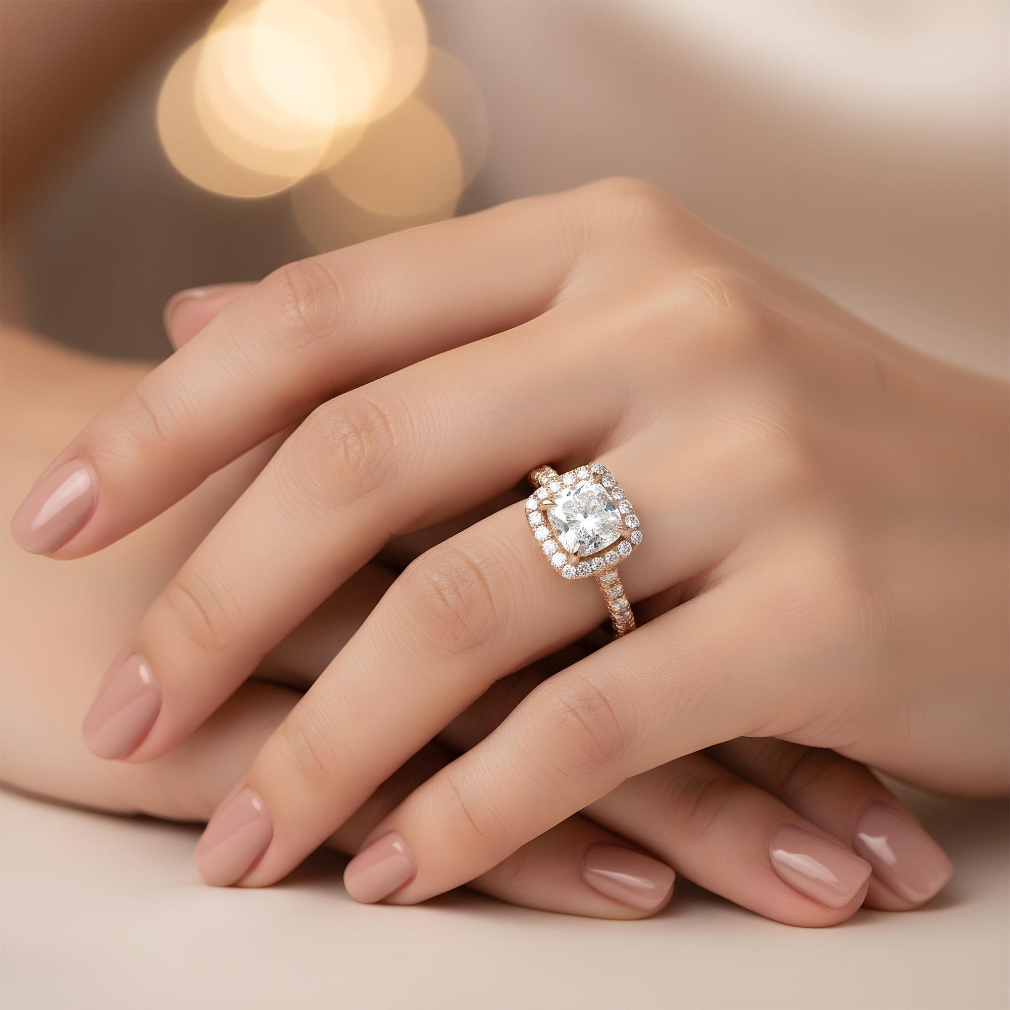 18K Two Tone Rose Gold 2.0ct Cushion Diamond Engagement Ring 3.60ctw