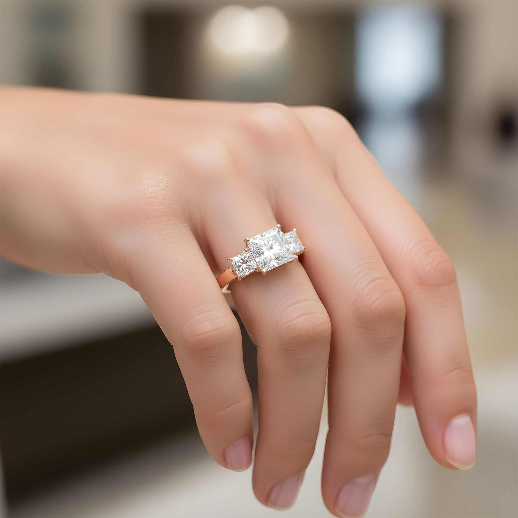 14K White Gold 3.10ct Princess Cut Diamond Engagement Ring 4.17ctw