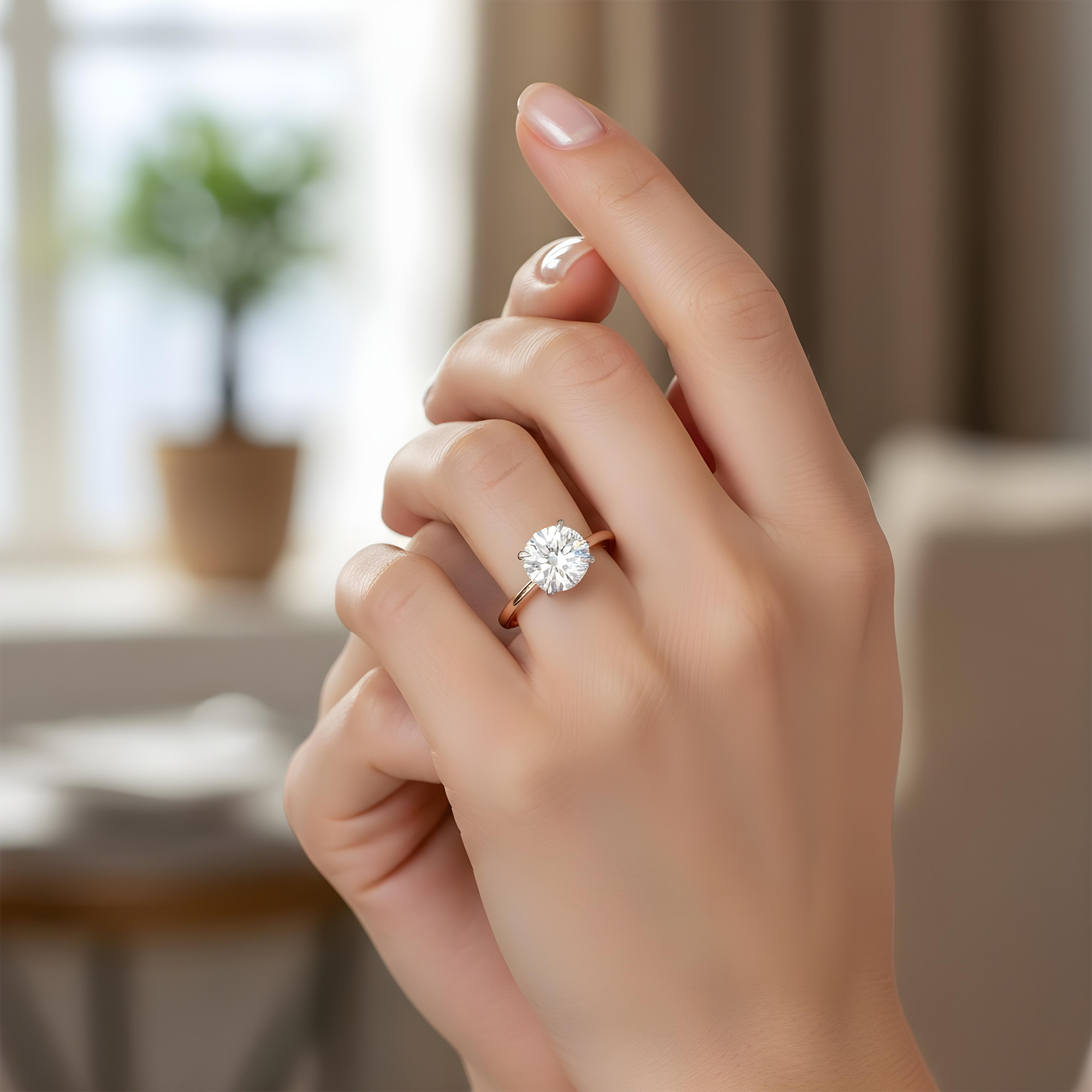 18K Yellow Gold 3.0ct Round Diamond Engagement Ring 3.08ct