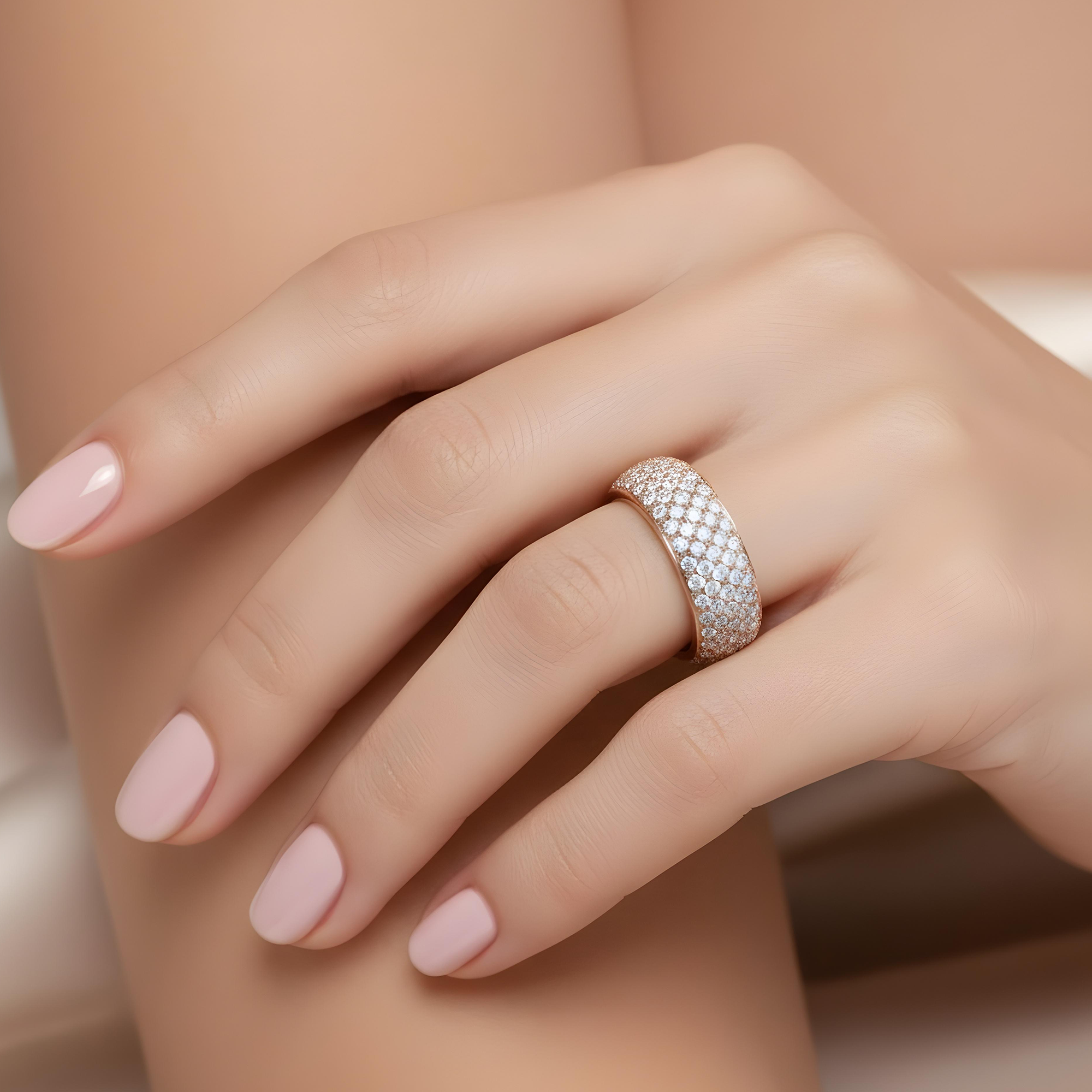 18K White Gold 7 Row Pave Set Round Diamond Eternity Ring 5.46ct