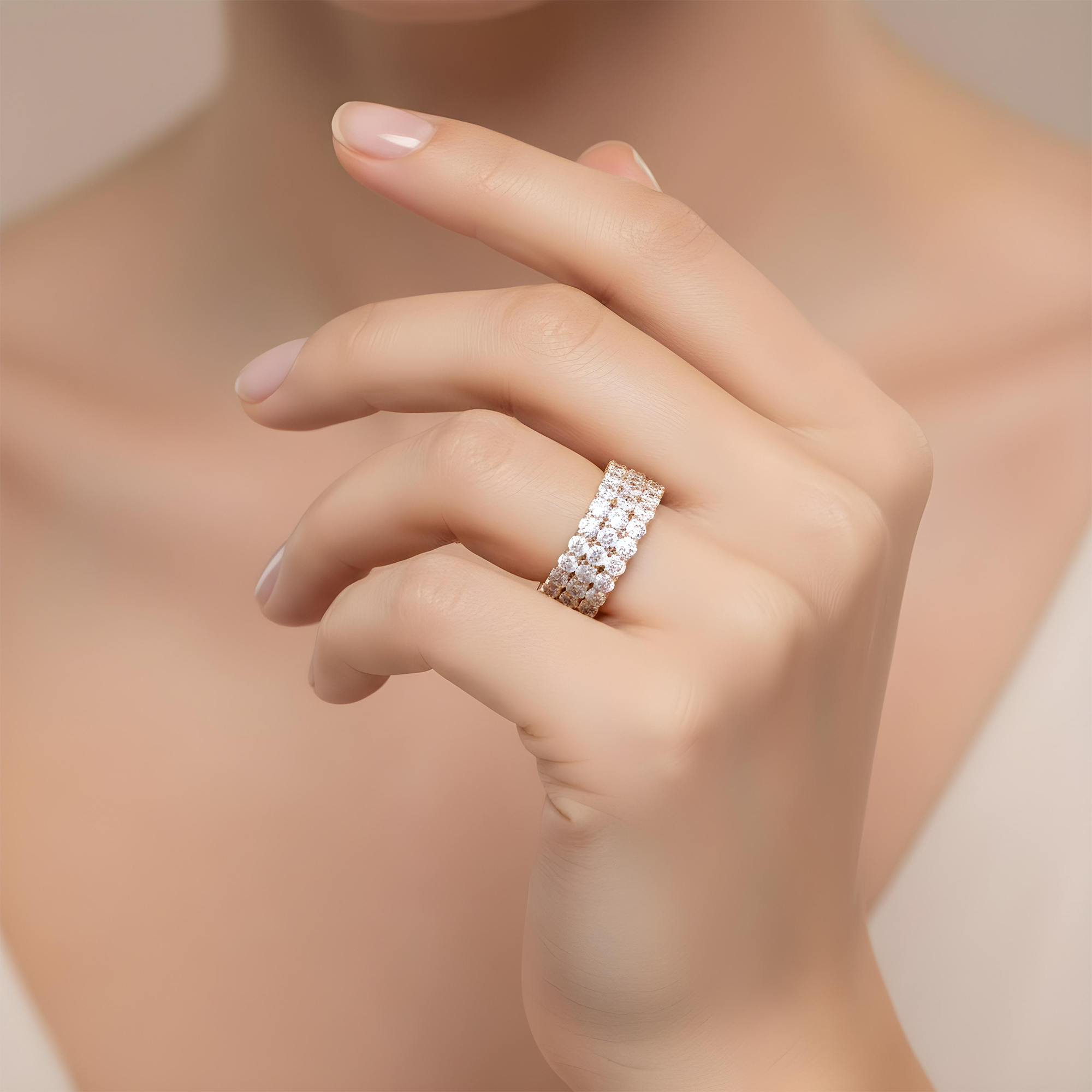 18K White Gold Triple Row Round Diamond Eternity Ring 7.08ct
