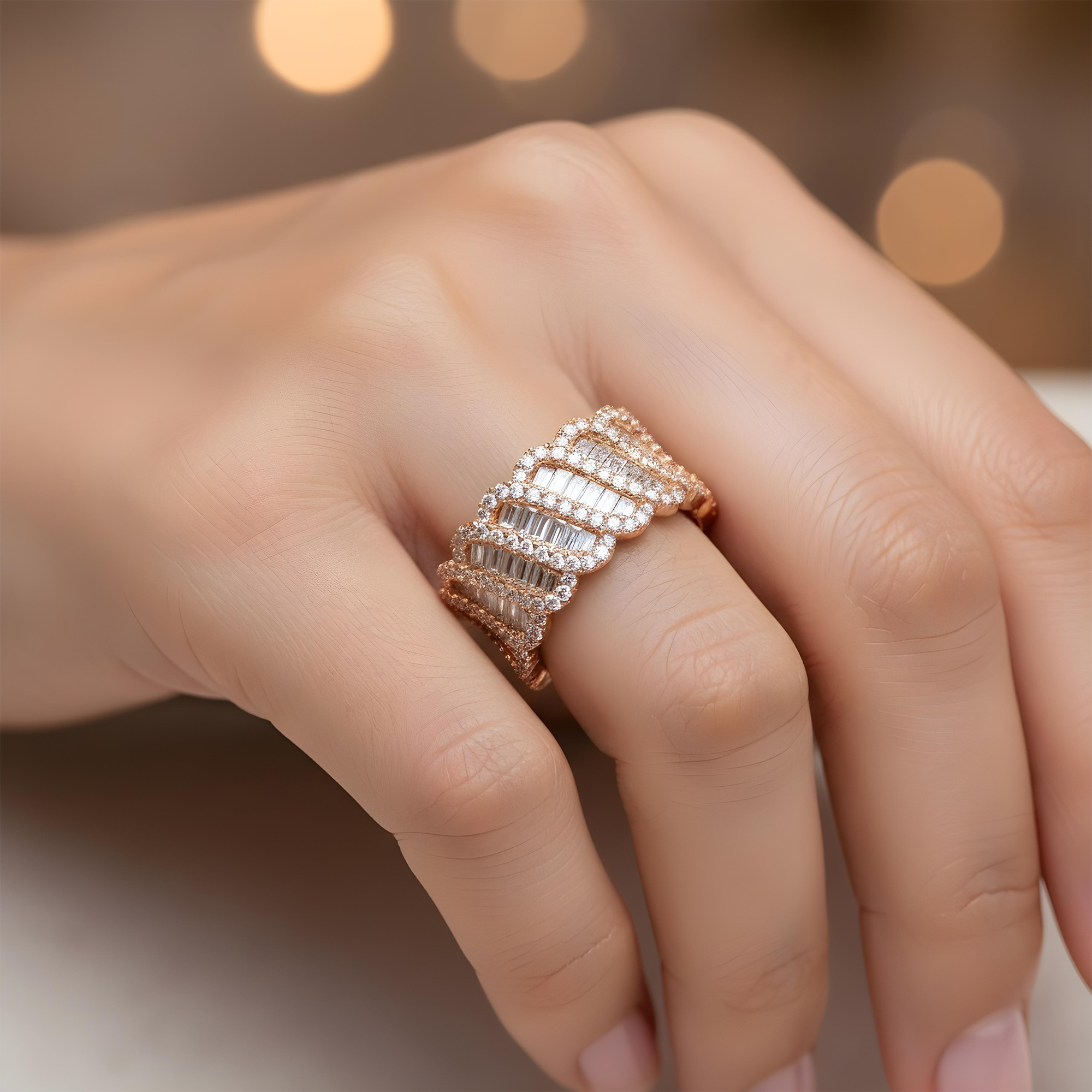 18K White Gold Baguette & Round Cut Diamond Eternity Ring 4.52ct (Size 6.5)