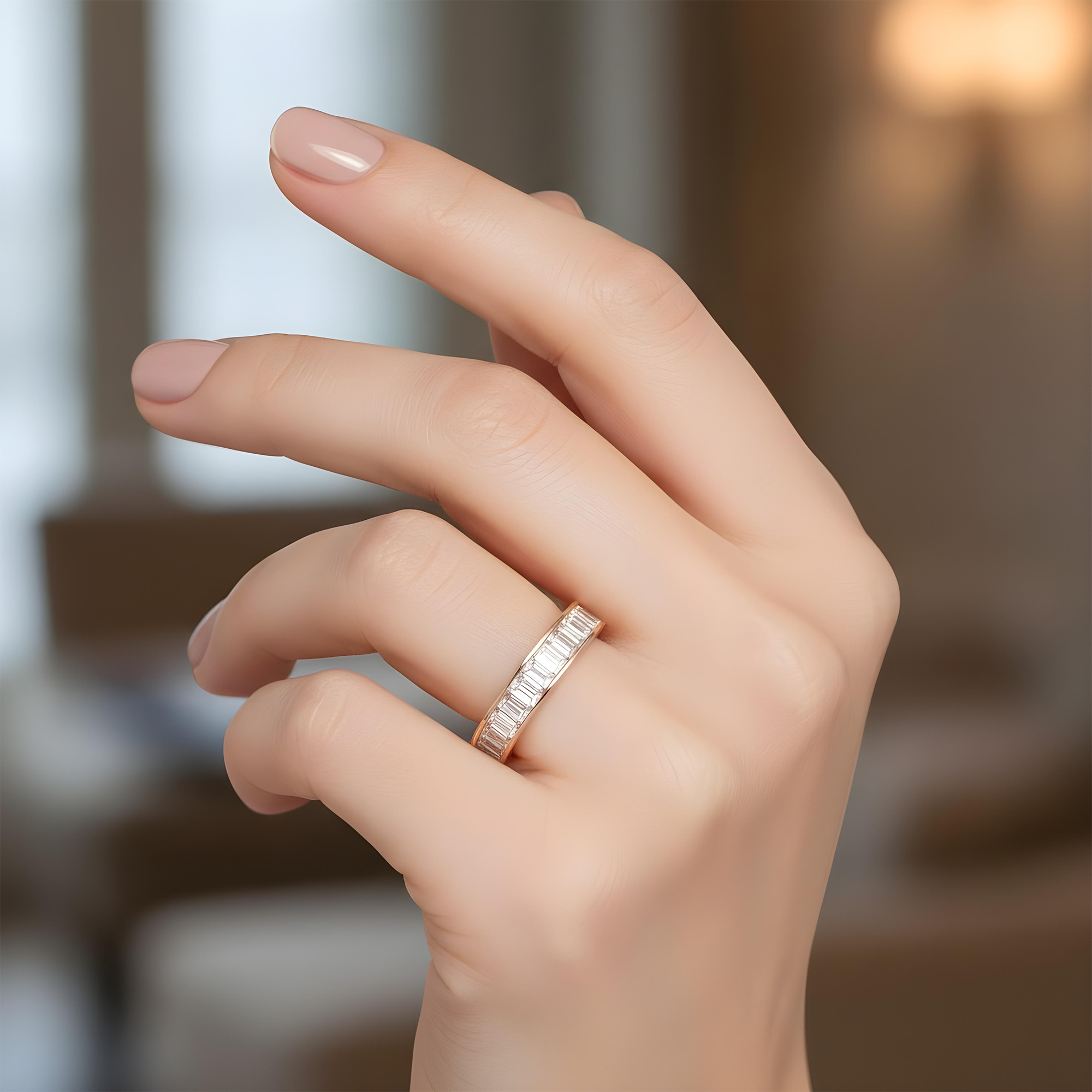18K White Gold Channel Set Emerald Cut Diamond Eternity Ring 4.76ct