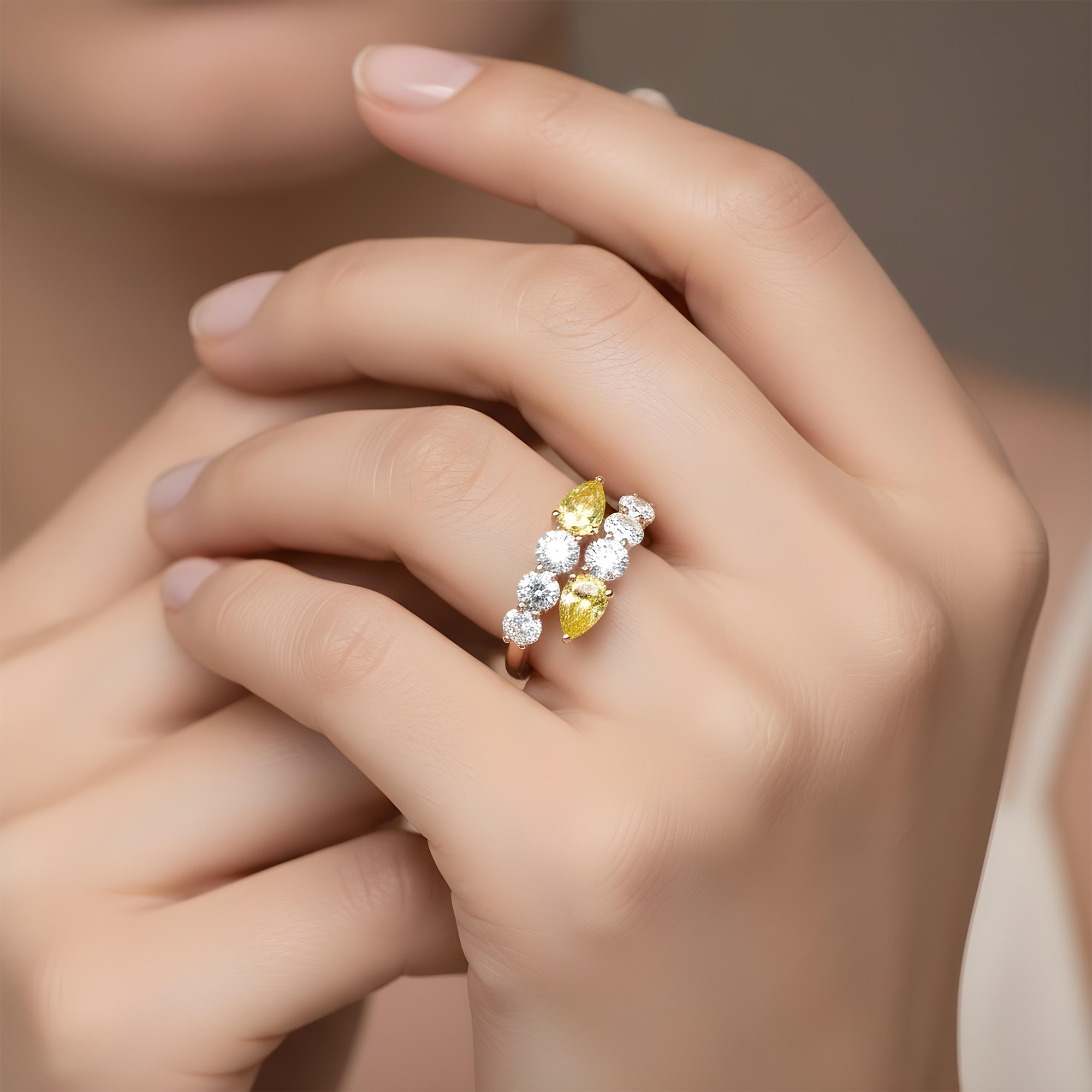 14K White Gold Fancy Yellow & White Diamond Wrap Ring 3.12ct