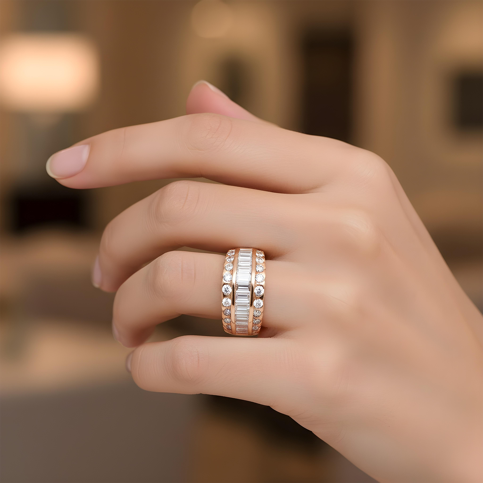14K White Gold Baguette & Round Cut Diamond Ring 1.50ct