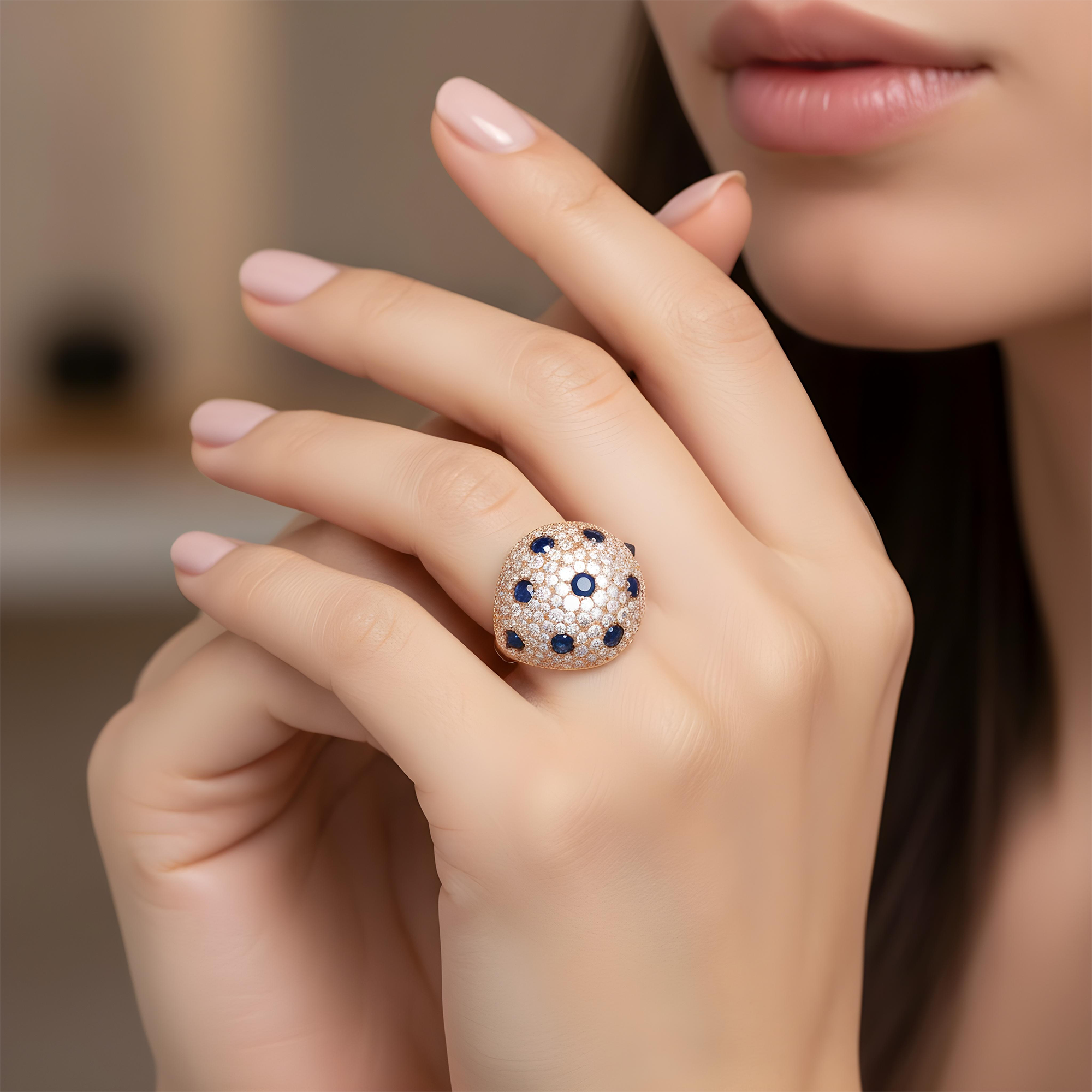 14K White Gold Round Diamond & Sapphire Cosmic Cocktail Ring