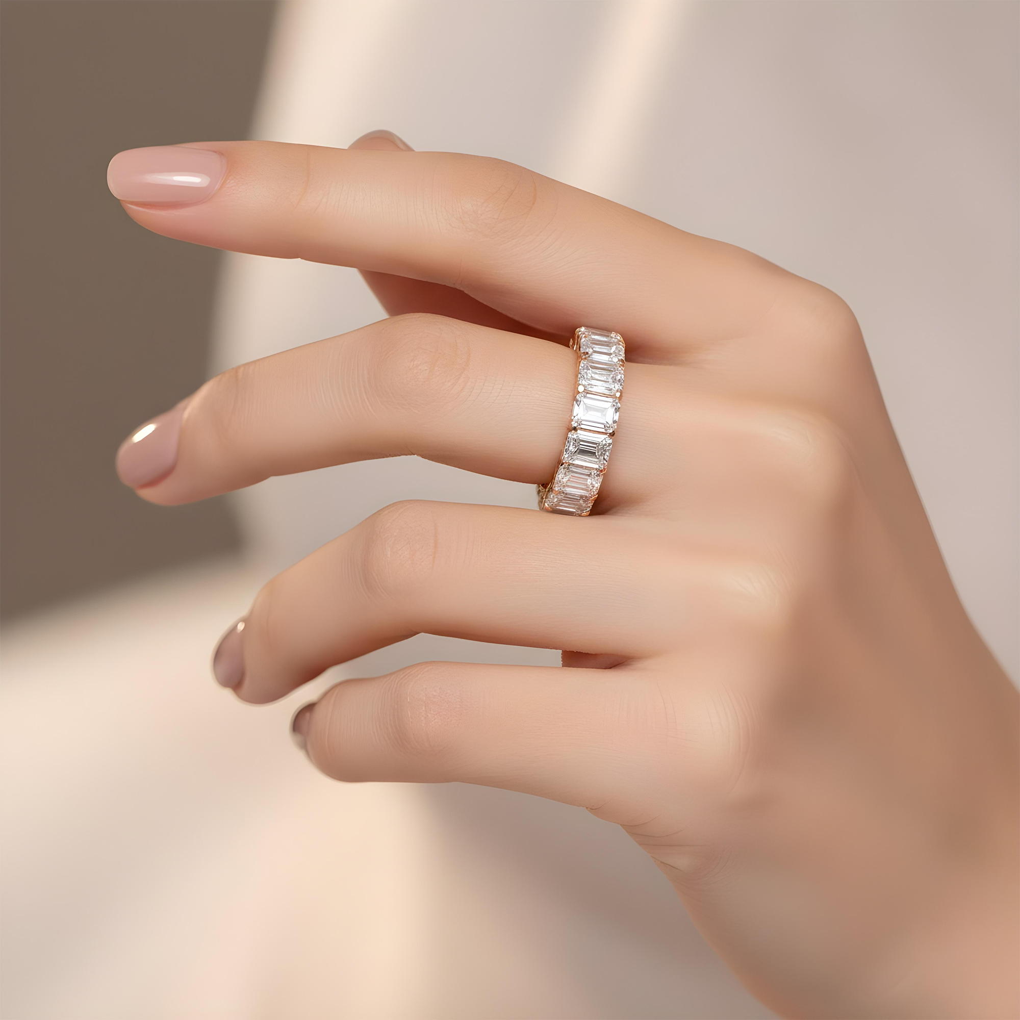 14K White Gold Emerald Cut Diamond Eternity Ring 8.36ct (size 6-8)