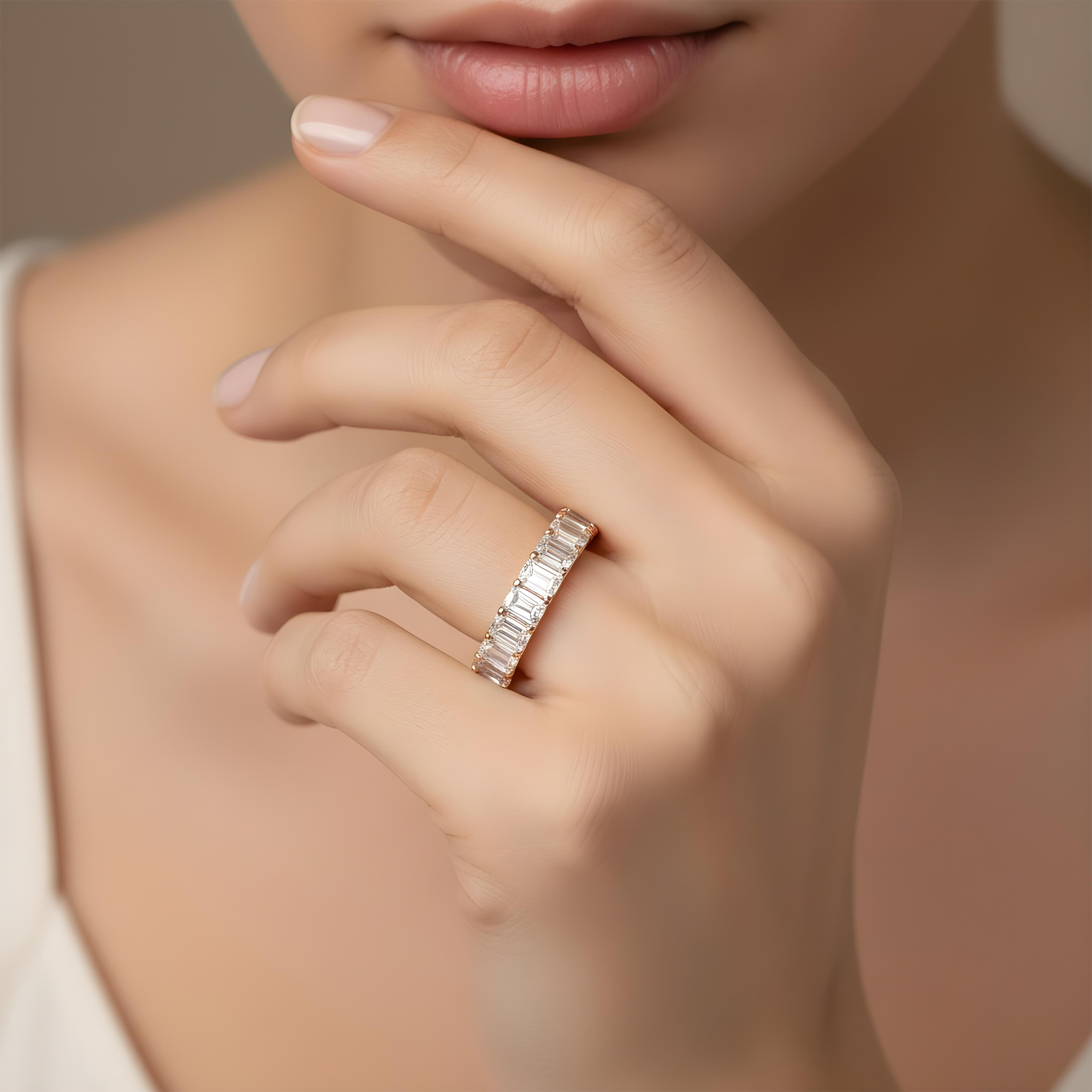 14K White Gold Emerald Cut Diamond Eternity Ring 6.29ct (size 5.75)
