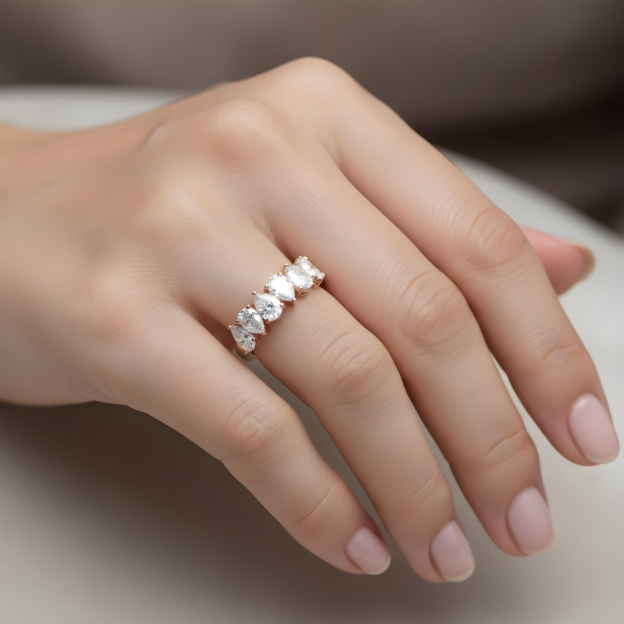 14K White Gold Pear Cut Diamond Half Eternity Ring 2.90ct