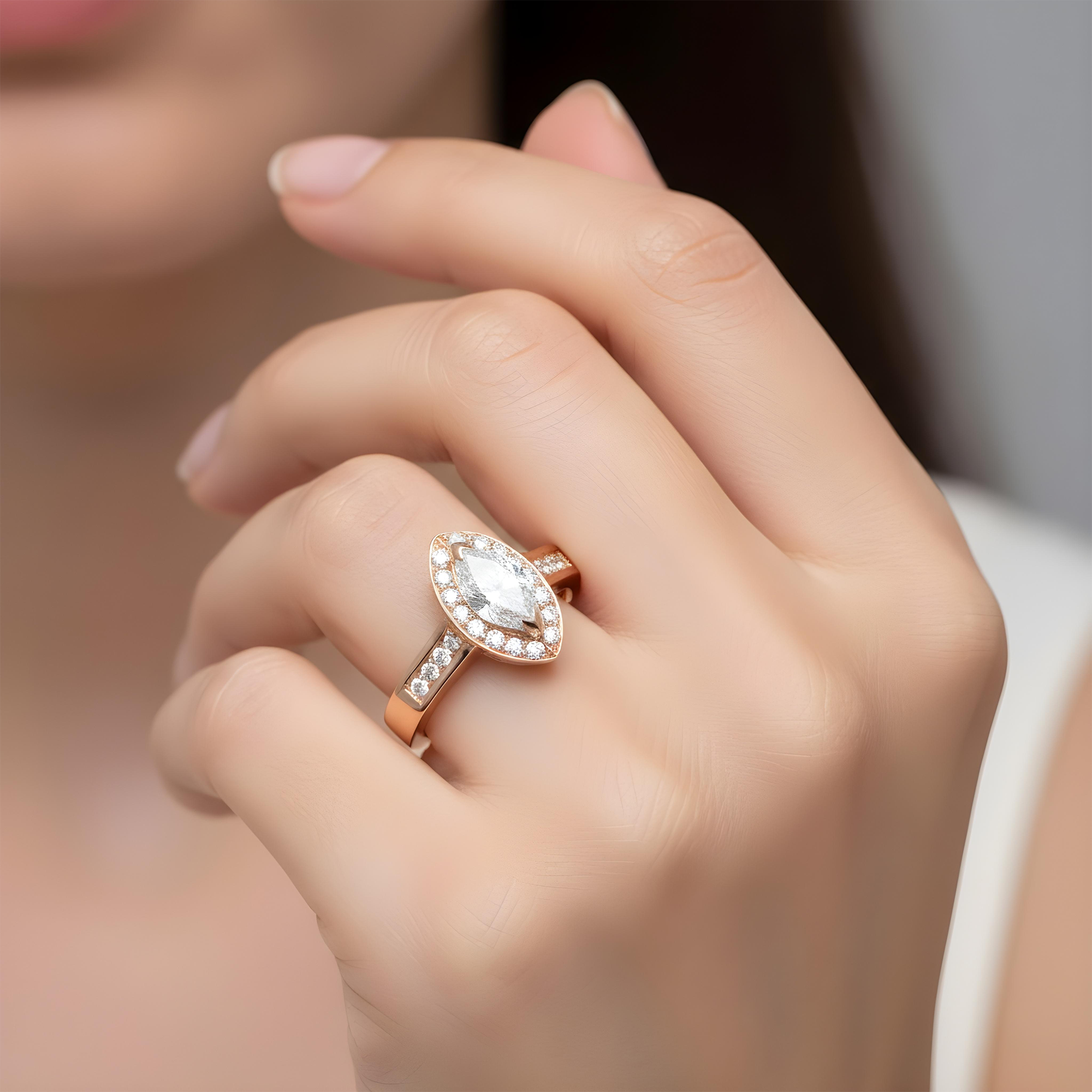 14K White Gold Marquise Cut Diamond Engagement Ring 1.98ct