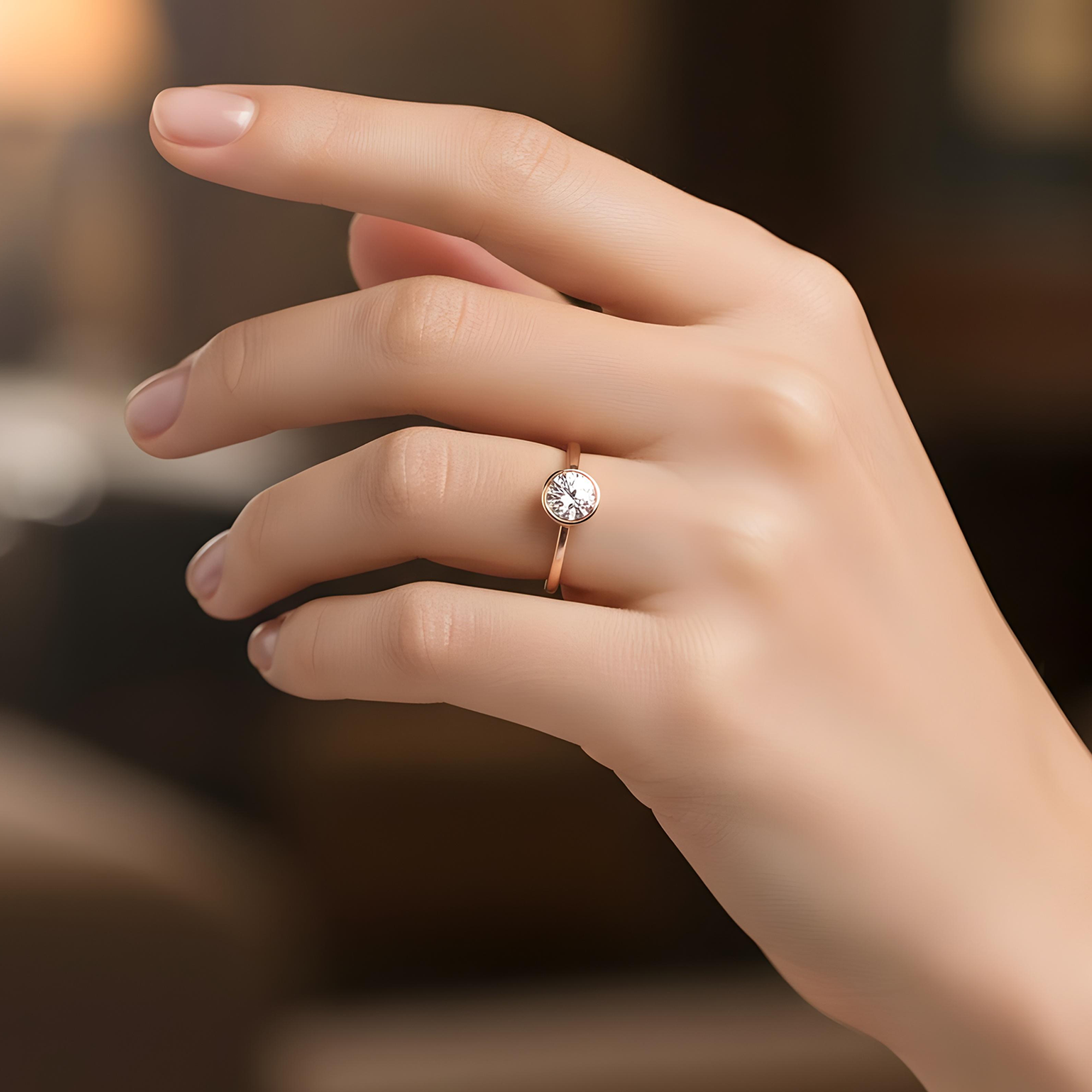 14K Yellow Gold Bezel Set Solitaire Round Diamond Ring 0.97ct