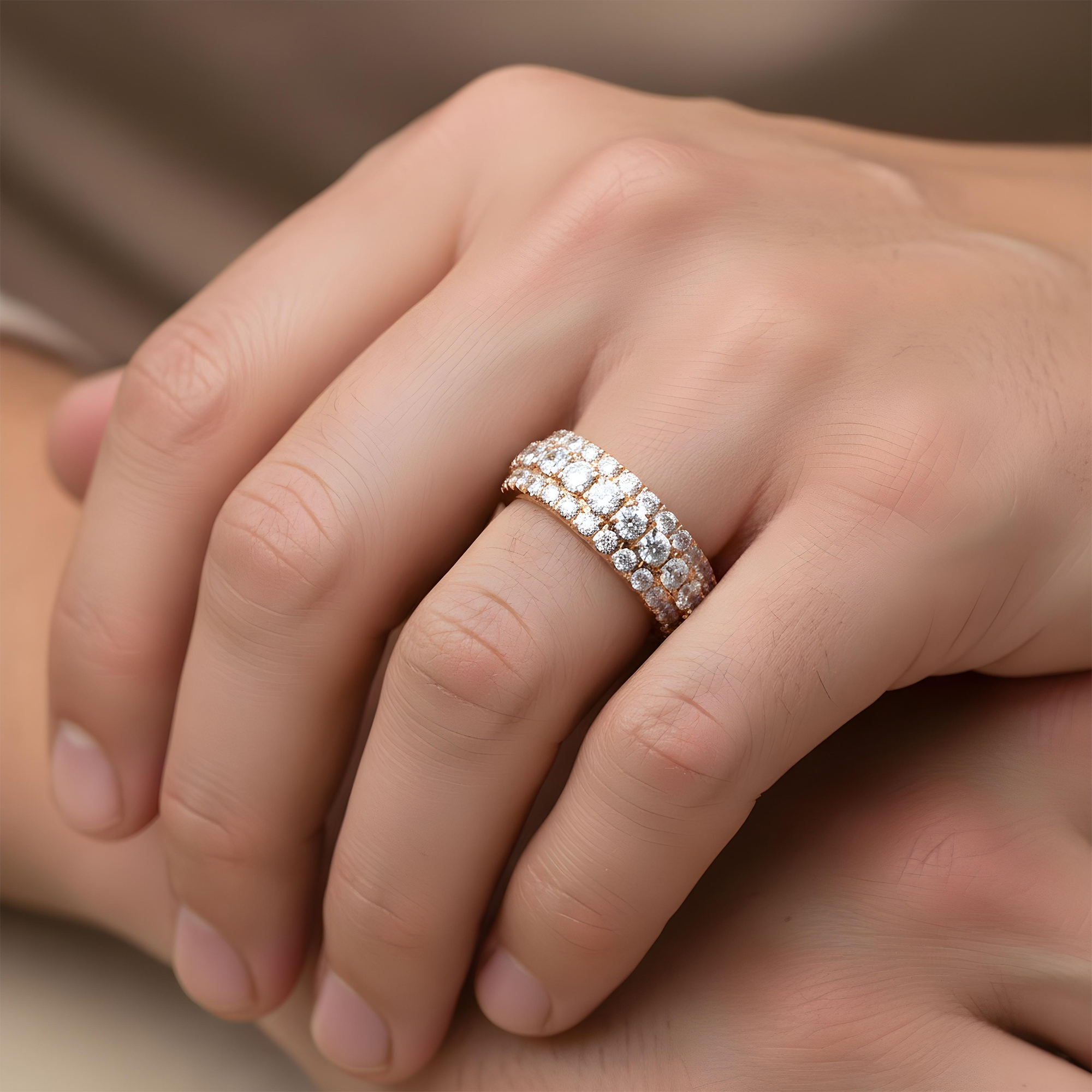 14K White Gold Triple Row Round Diamond Eternity Ring 7.52ct (Size 9.5)