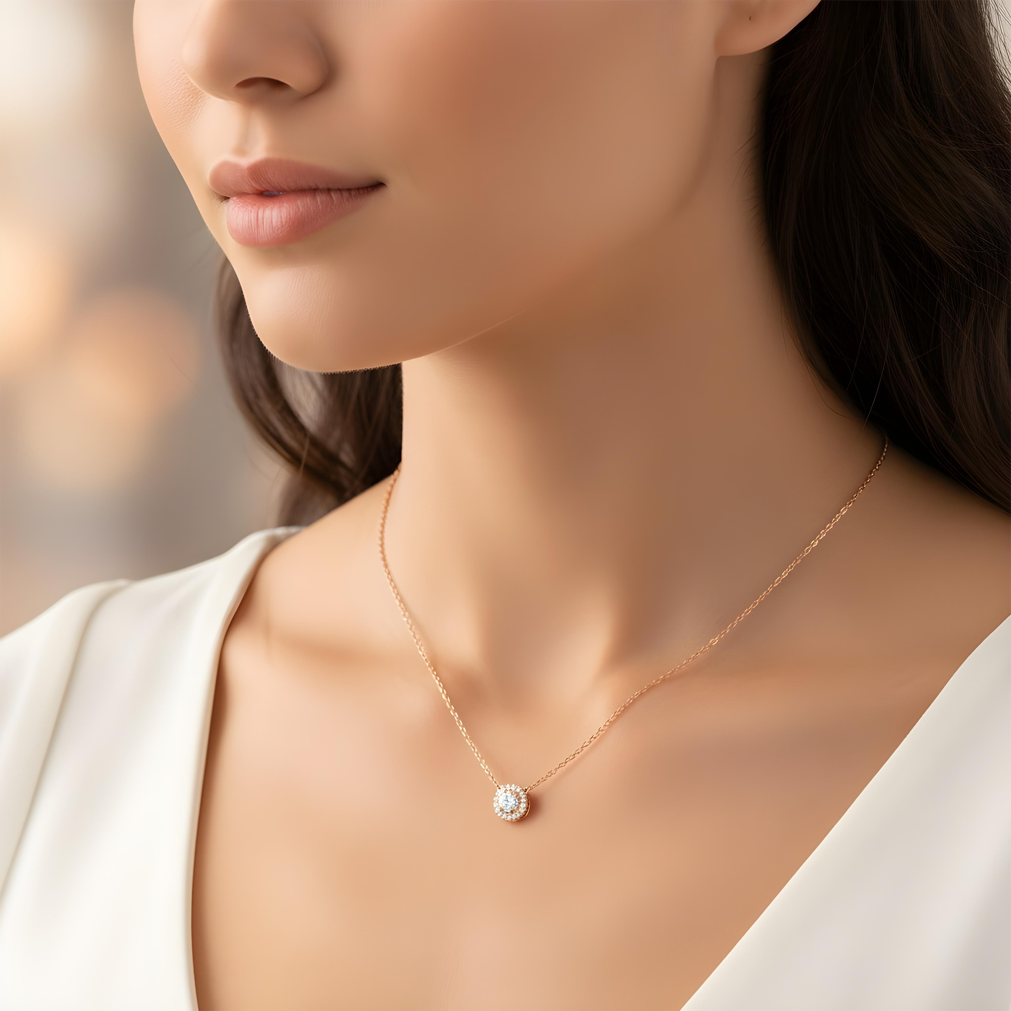 18K White Gold Round Diamond Pendant & Chain 0.27ct