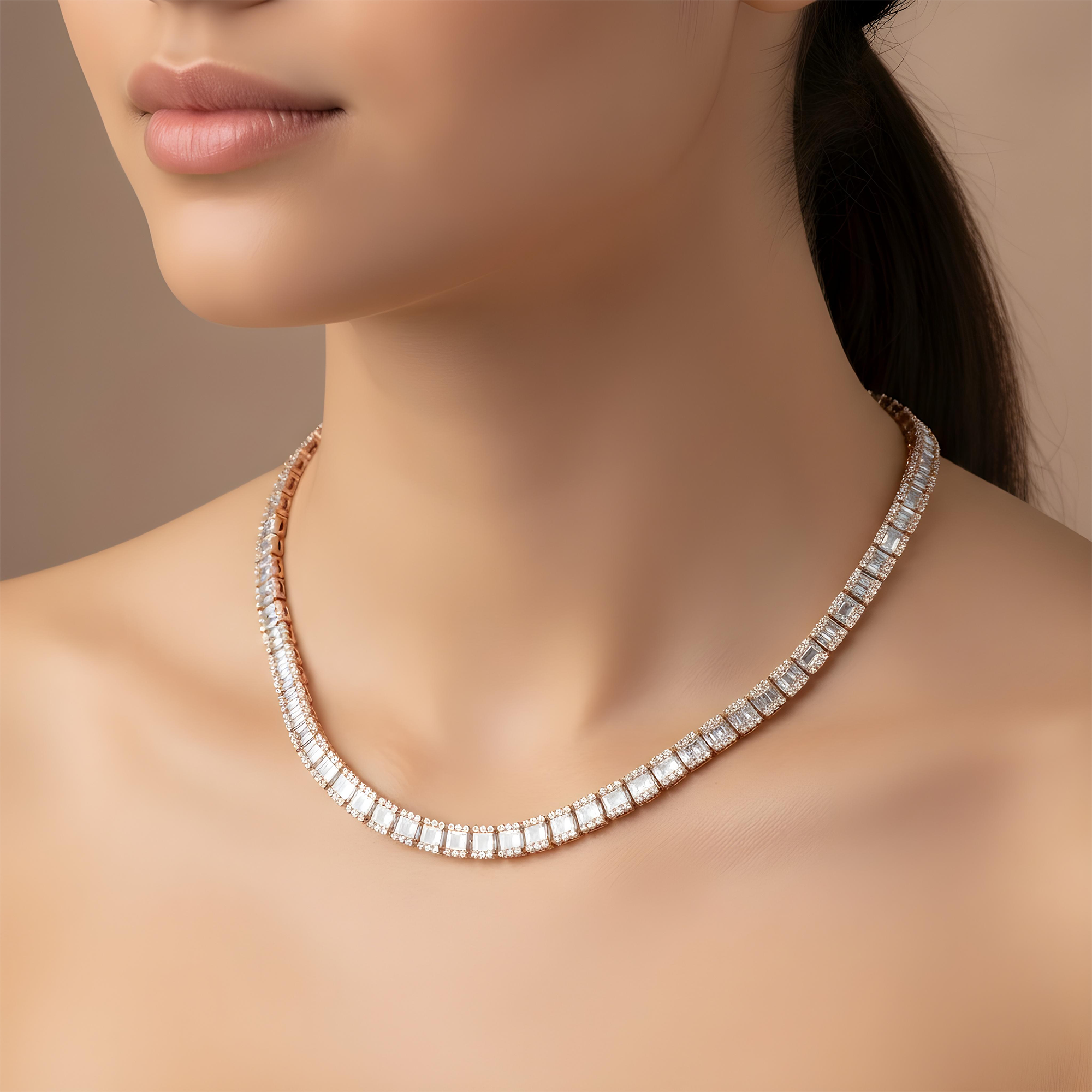 14K White Gold Baguette Diamond Chain 19.86ct