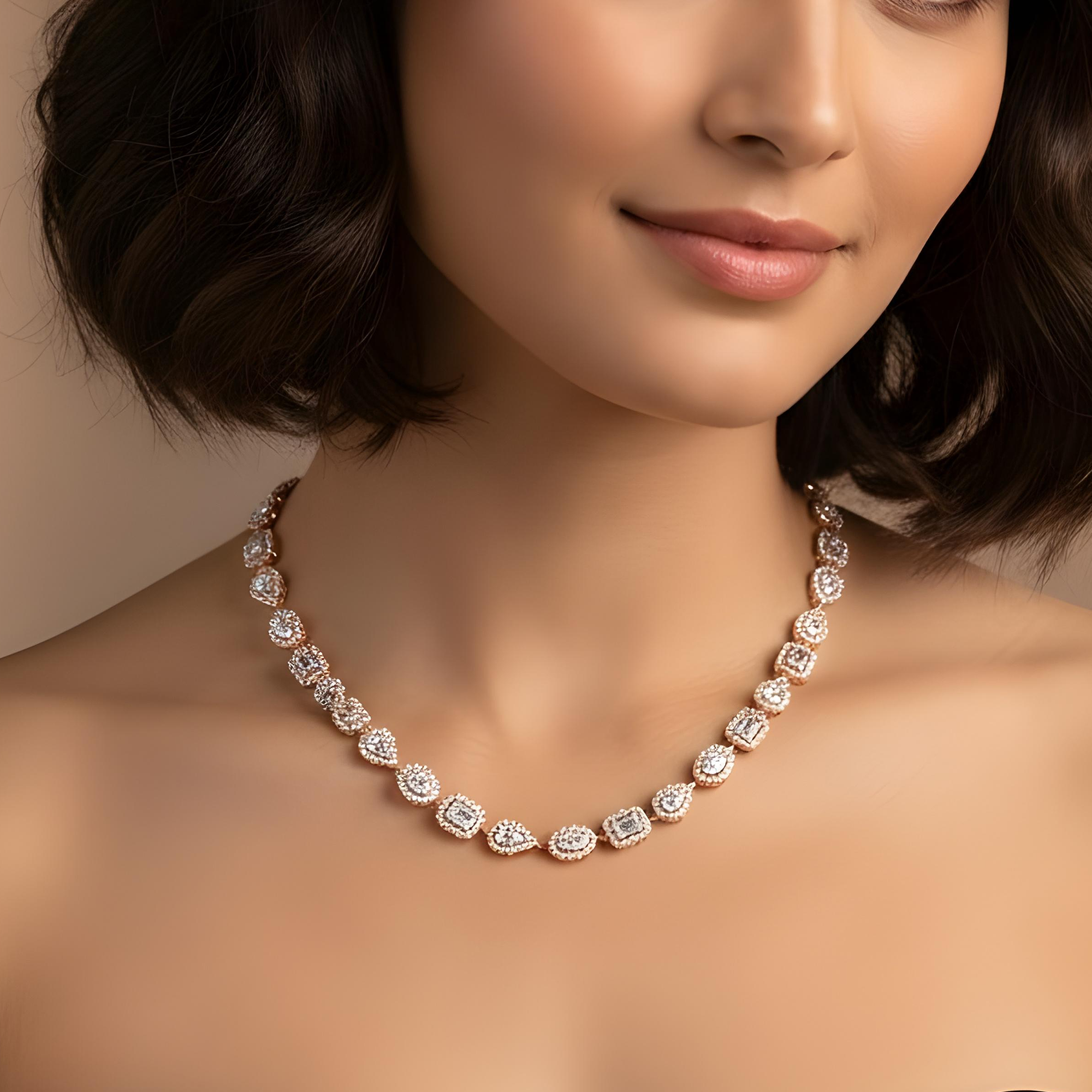 14K Yellow Gold Round & Baguette Cut Diamond Satellite Necklace 12.38ct