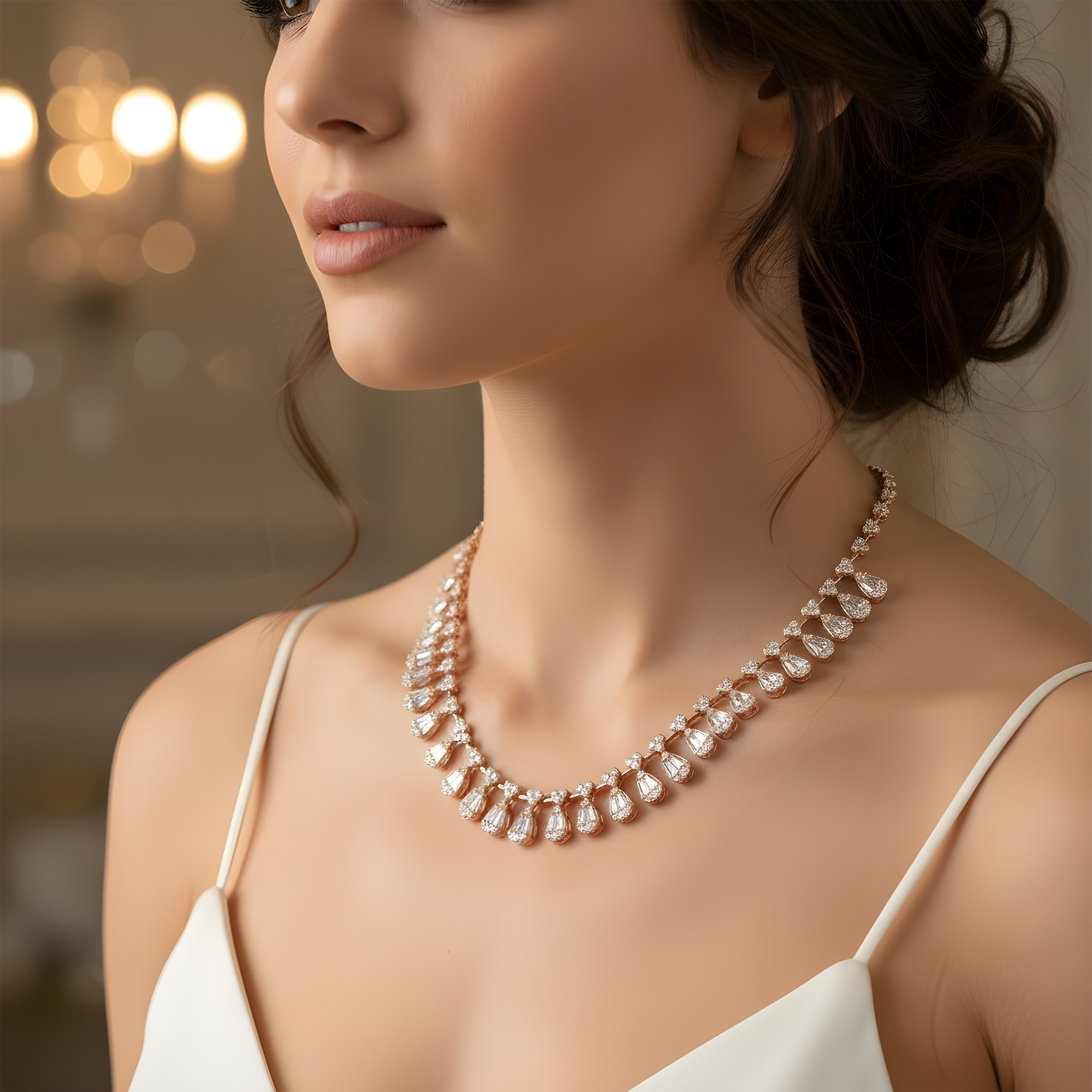 14K White Gold Pear Drop Diamond Necklace 15.25ct