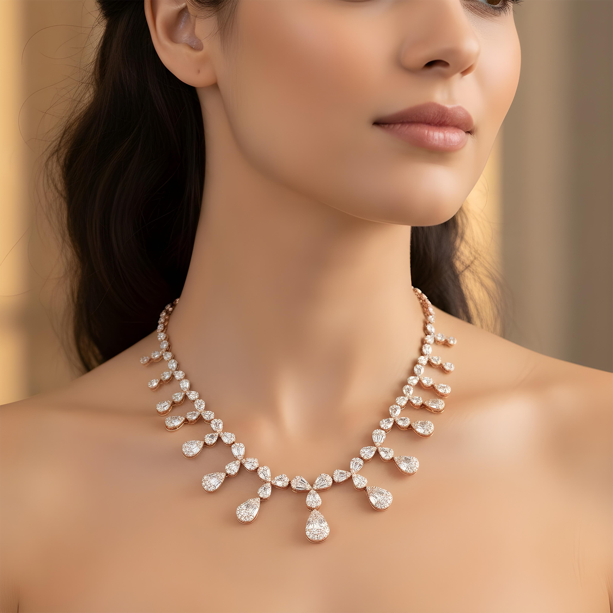 14K White Gold Dripping Vine Diamond Necklace 21.97ct