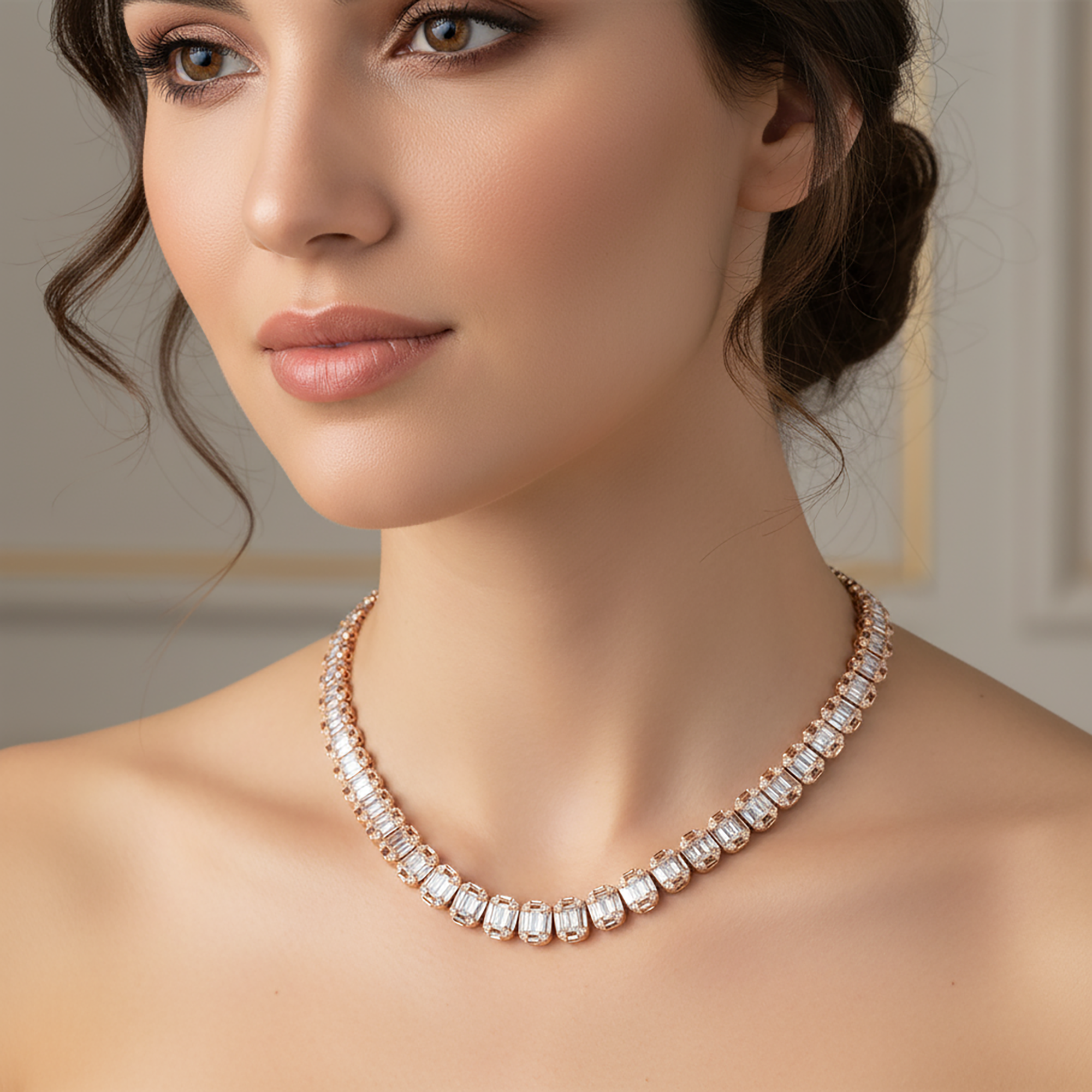 14K White Gold Graduated Baguette Diamond Chain 16.55ct