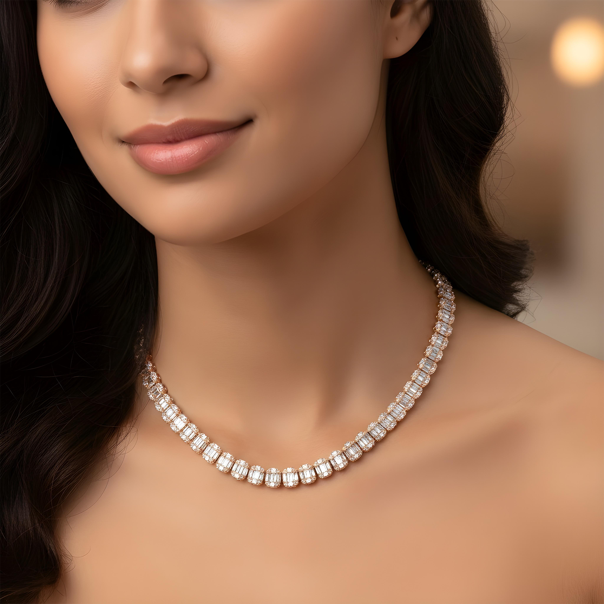 14K White Gold Baguette Diamond Chain 20.02ct