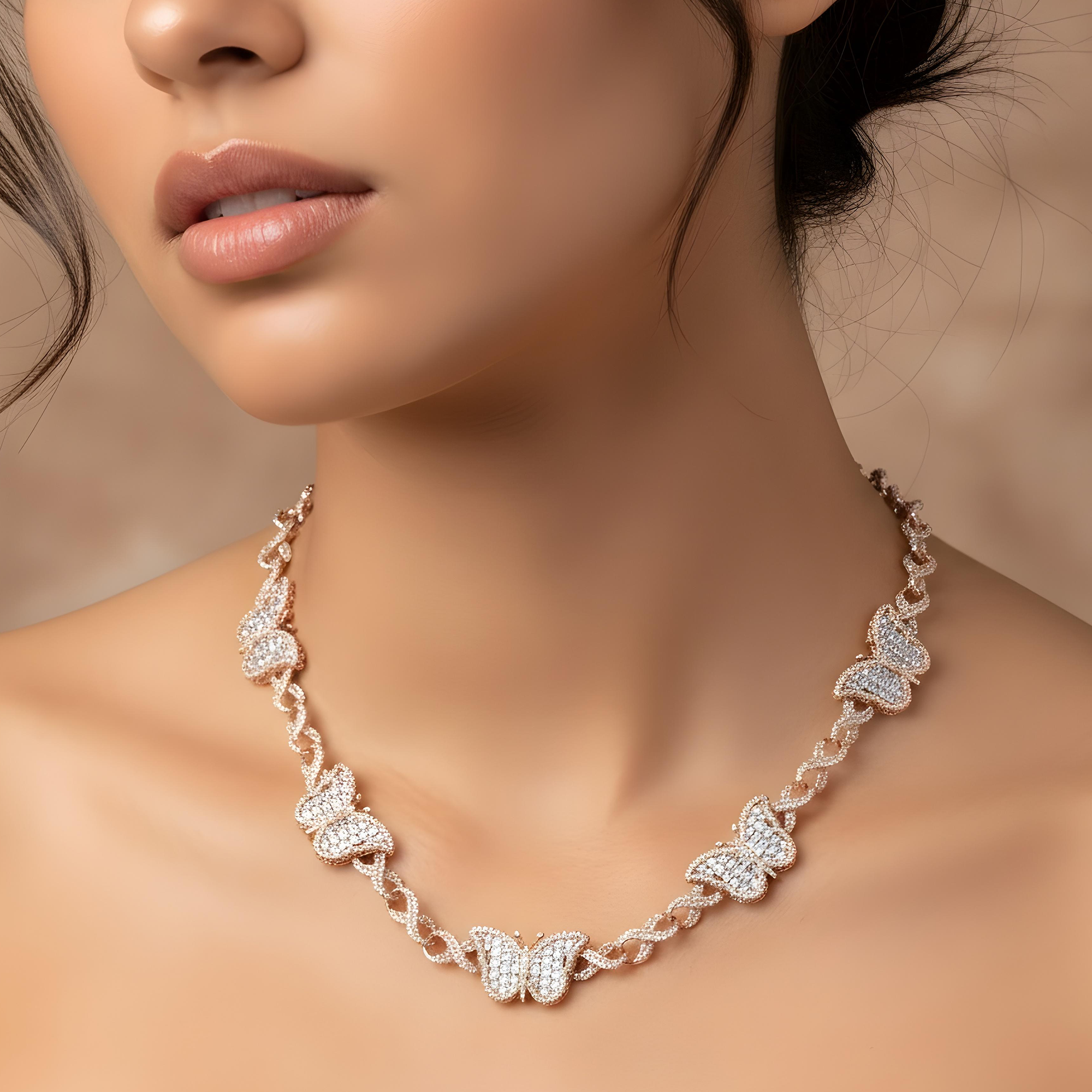 14K White Gold Asscher Cut Diamond Butterfly Infinity Link Necklace 25.18ct