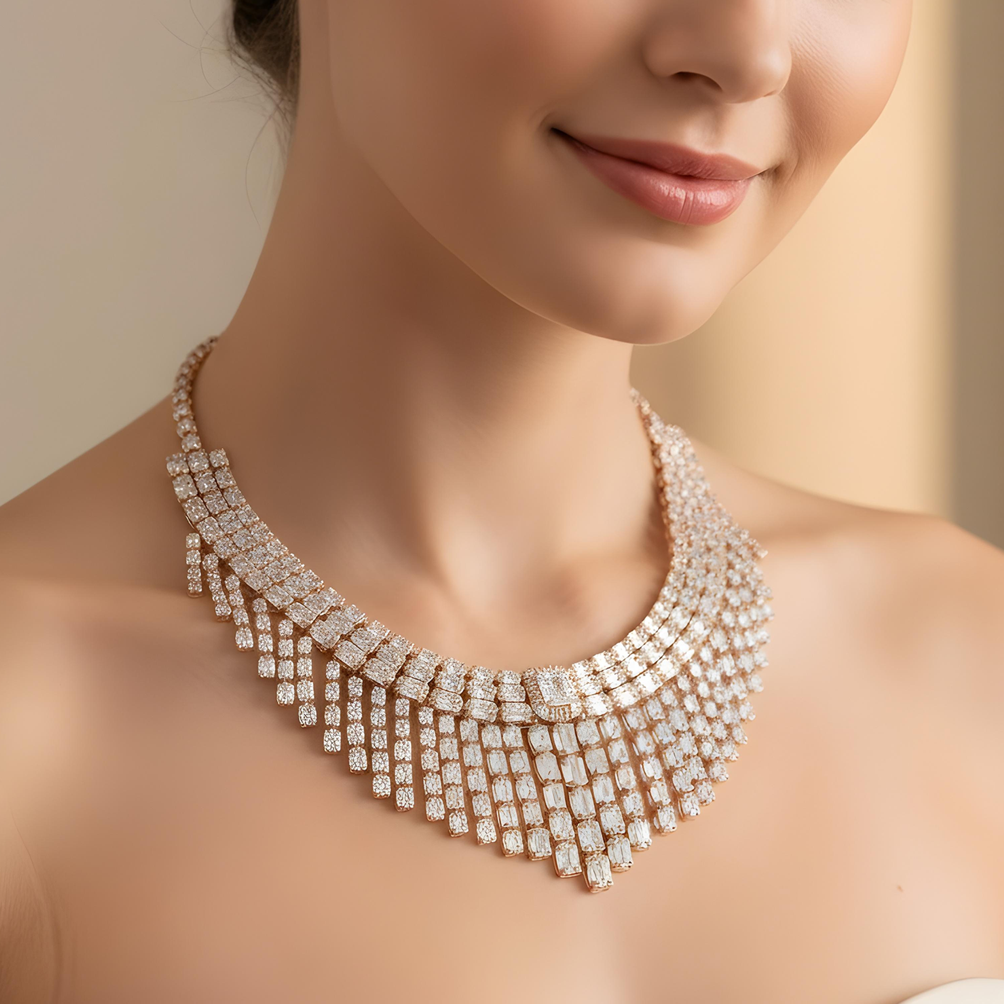 14K White Gold Diamond Chandelier Necklace 45.90ct