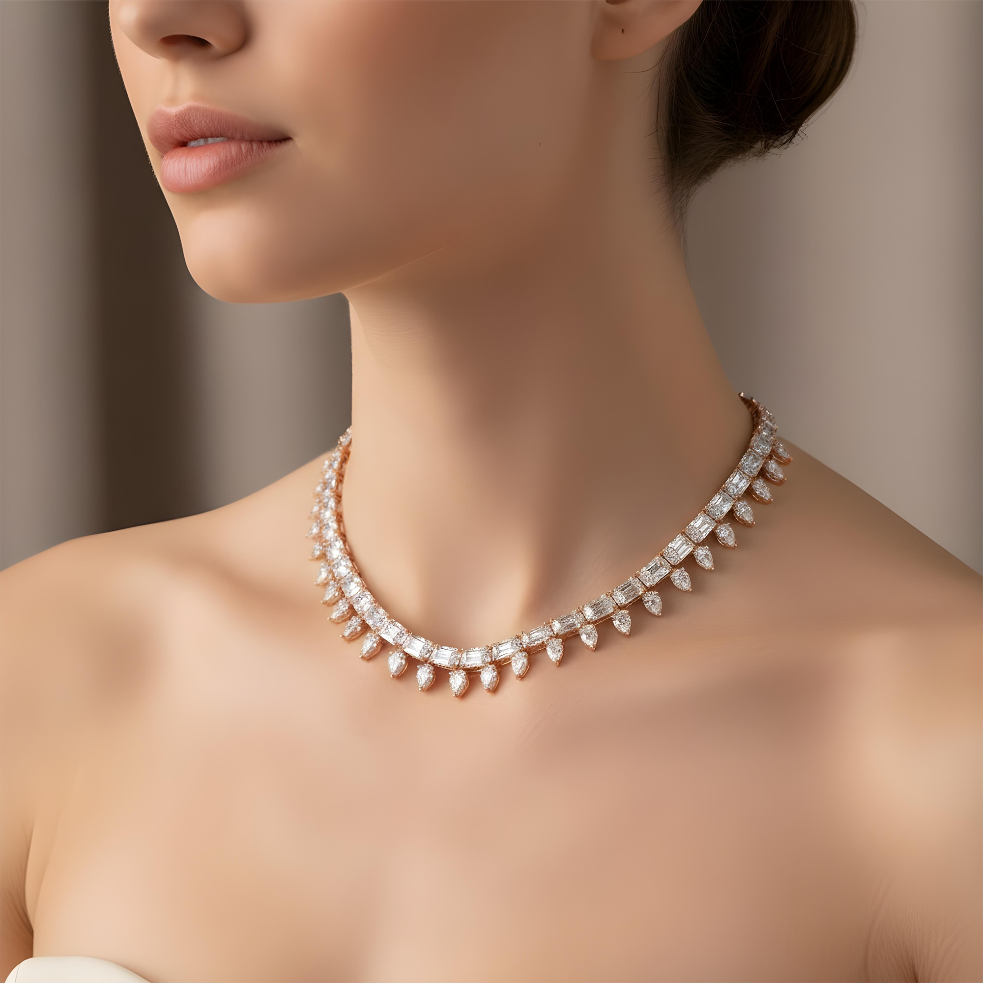 18K White Gold Radiant & Pear cut Diamond Necklace 118ct