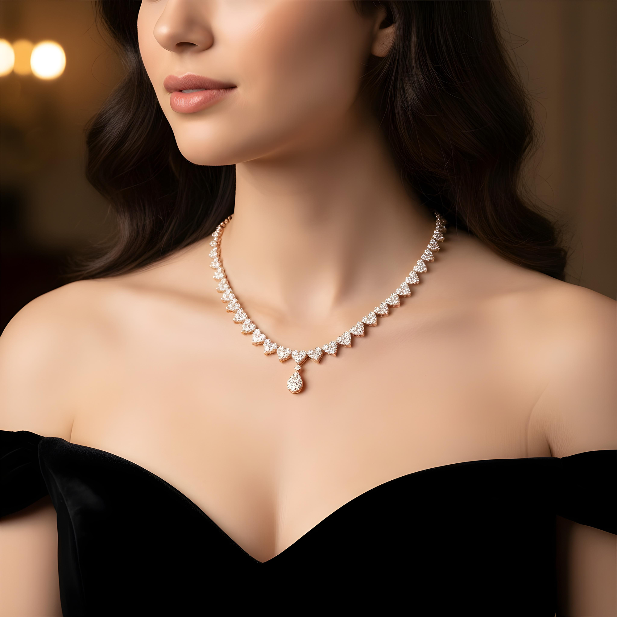 18K White Gold Multi Cut Diamond Drop Necklace 21.96ct